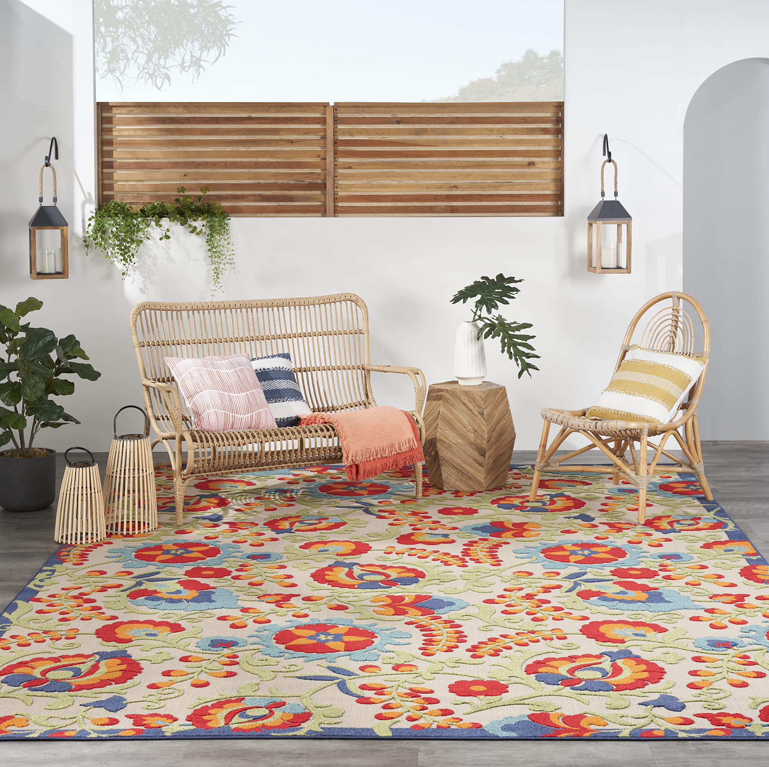 Nourison Aloha 10' x 14' Indoor Outdoor Area Rug - Multicolor Non-Shedding Easy Clean - Perfect for Living Room, Bedroom, Dining Room, Deck, Patio & Backyard Decor