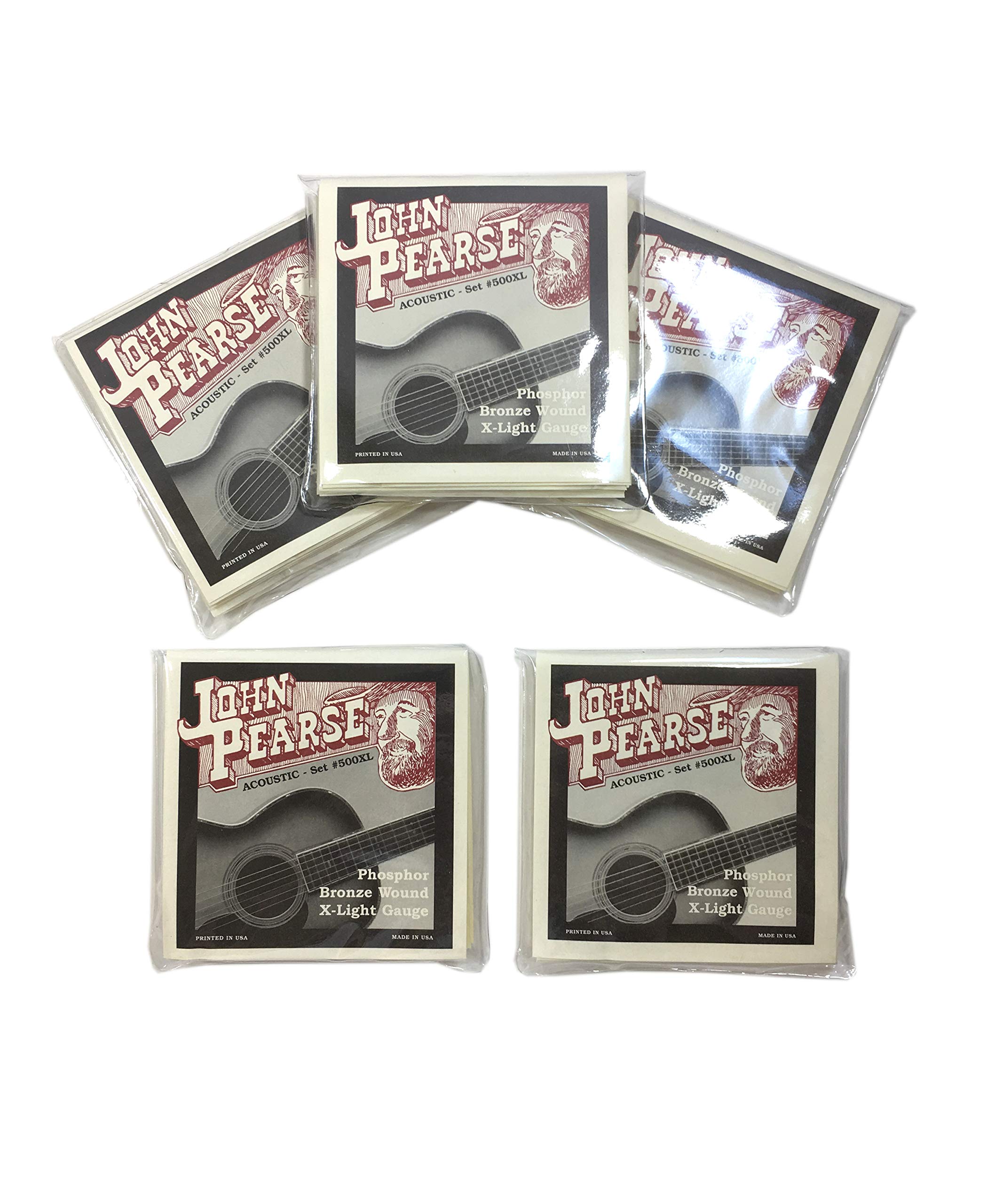 John Pearse 500XL Phosphor Bronze Acoustic Guitar Strings - Extra Light Gauge (5-Pack) | Perfect for Folk, Blues & Fingerstyle Playing