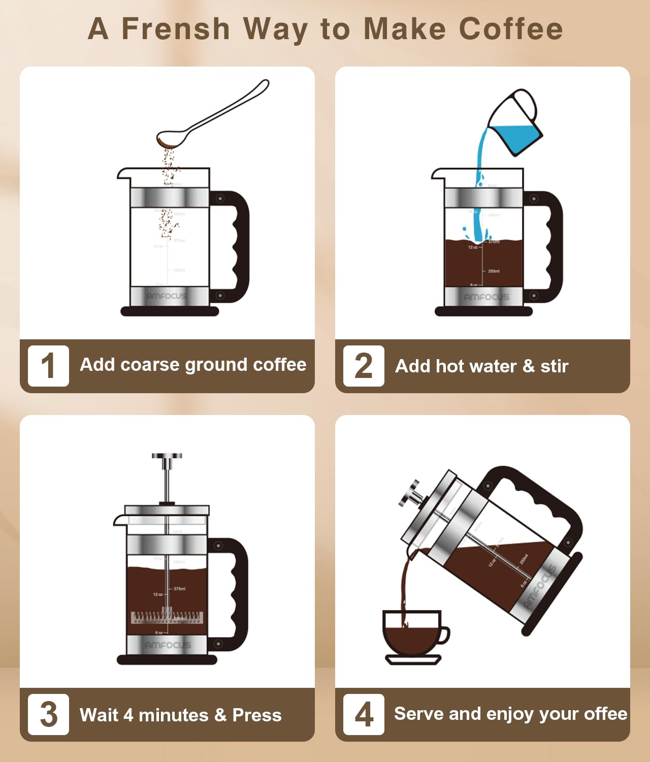 Premium French Press Coffee Maker - 21OZ Borosilicate Glass Coffee Pot with 4-Level Filtration System | Heat-Resistant & Portable for Home, Office, Travel | Ideal for Hot & Cold Brew Coffee (Silver) | Perfect Gift for Coffee Lovers