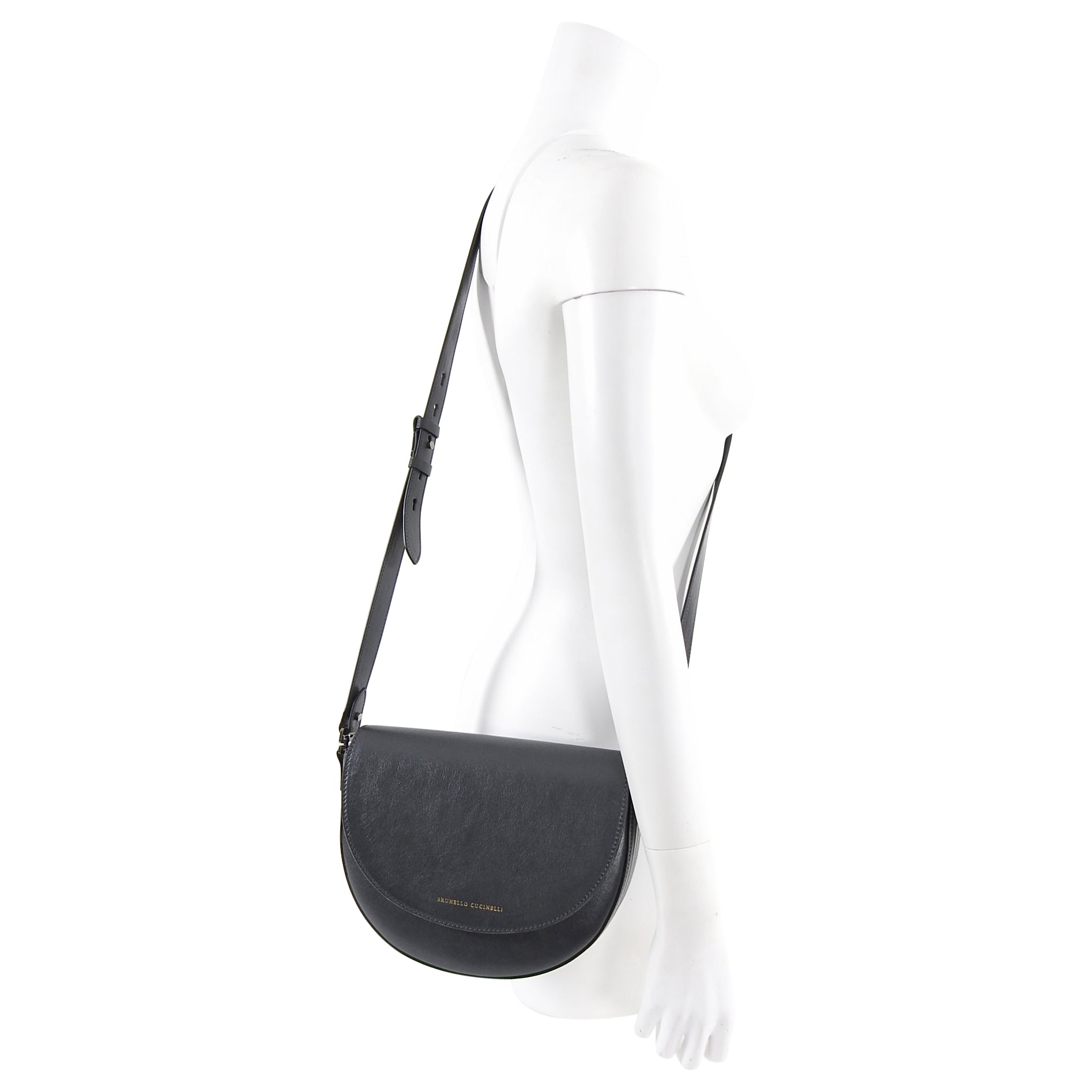 Brunello Cucinelli Dark Charcoal Grey Leather Half Moon Crossbody Bag - Stylish & Luxurious for Women's Everyday Use, Travel & Evening Out