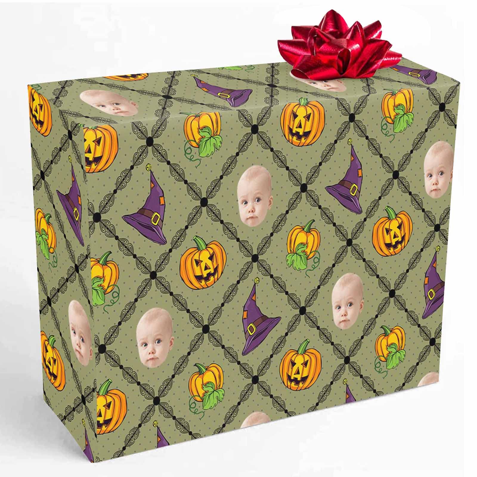 Personalized Halloween Face Wrapping Paper - Custom Photo Gift Wrap Roll 58x23 Inch for Birthday Gifts, Party Favors (5 Rolls) - Perfect for DIY Crafts, Holiday Presents & Special Occasion Gift Wrapping