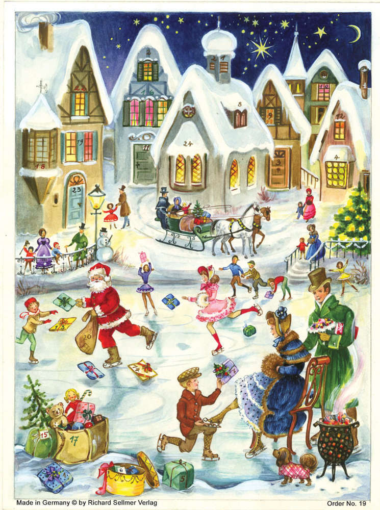 Traditional German Advent Calendars - Medium Size with Old World Santa Scenes | Christmas Countdown Decor for Home & Office