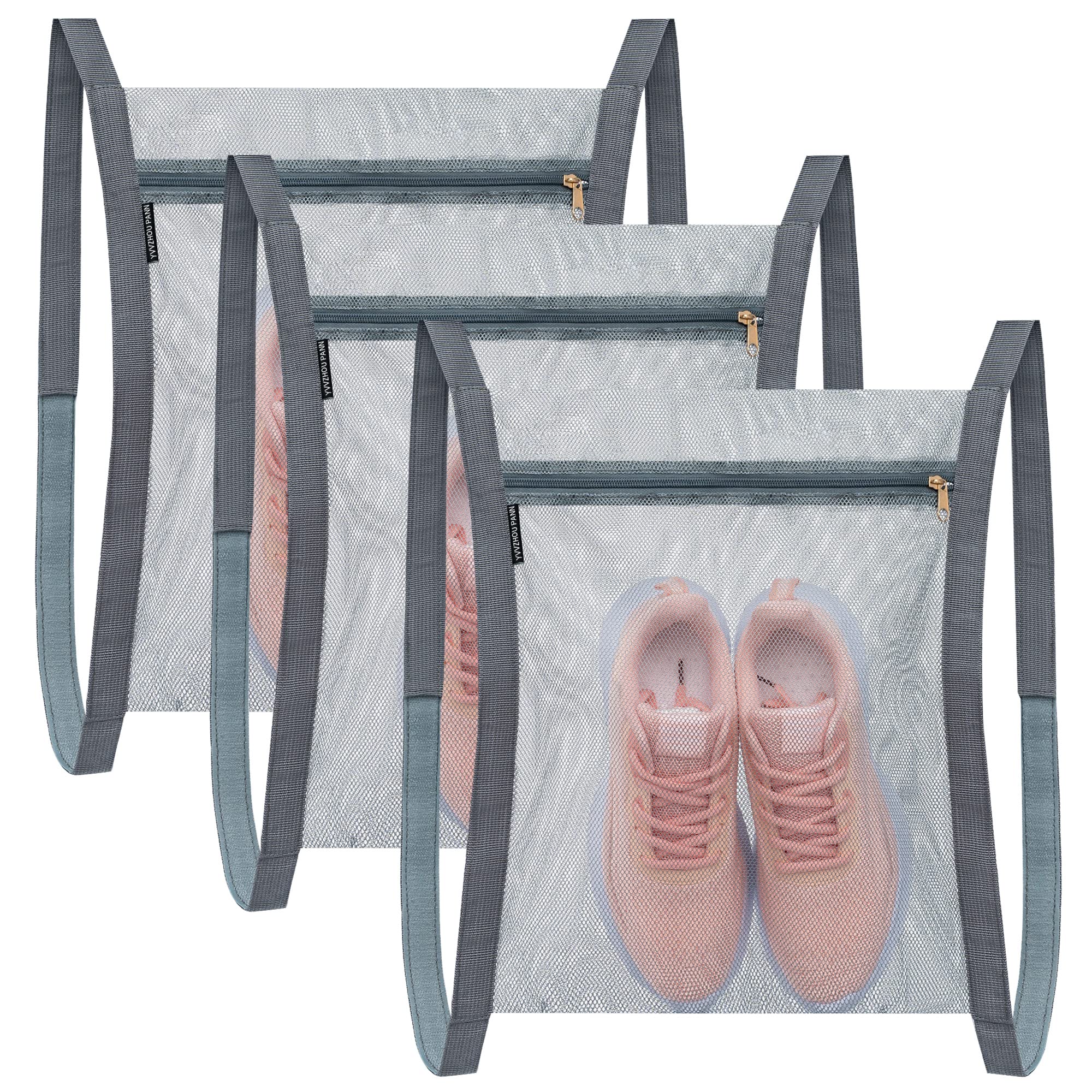 3 Pack Reusable Shoe Drying Bags for Dryer - Honeycomb Mesh Laundry Bags with Zipper & Strap (15.7x13.8 Inch) - Perfect for Sneakers, Shoes & Delicate Clothing in Washing Machine - Quick Dry & Odor Prevention Solution for Gym, Travel & Sports Gear