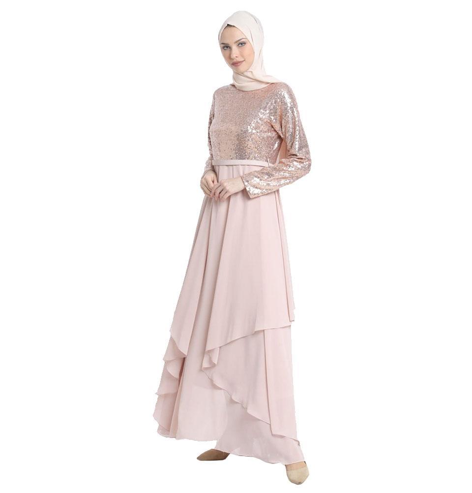 Elegant Sequined Formal Dress for Women - Light Pink Modest Evening Gown | Perfect for Weddings, Prom, Cocktail Parties & Special Occasions