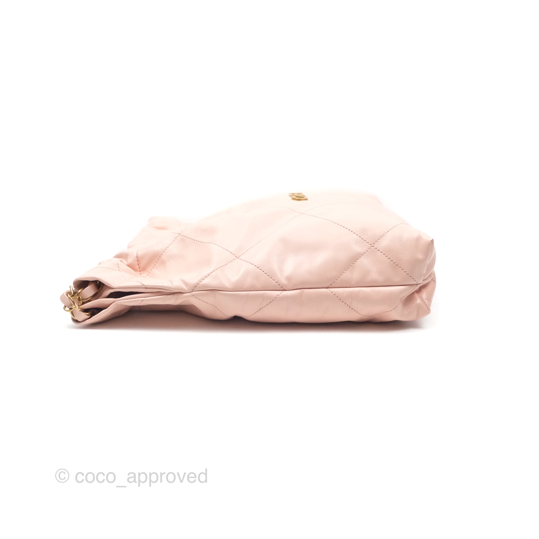 Chanel 22 Small Quilted Pink Shiny Calfskin Bag with Aged Gold Hardware | Luxury Crossbody Purse for Women | Perfect for Date Night, Parties & Special Occasions