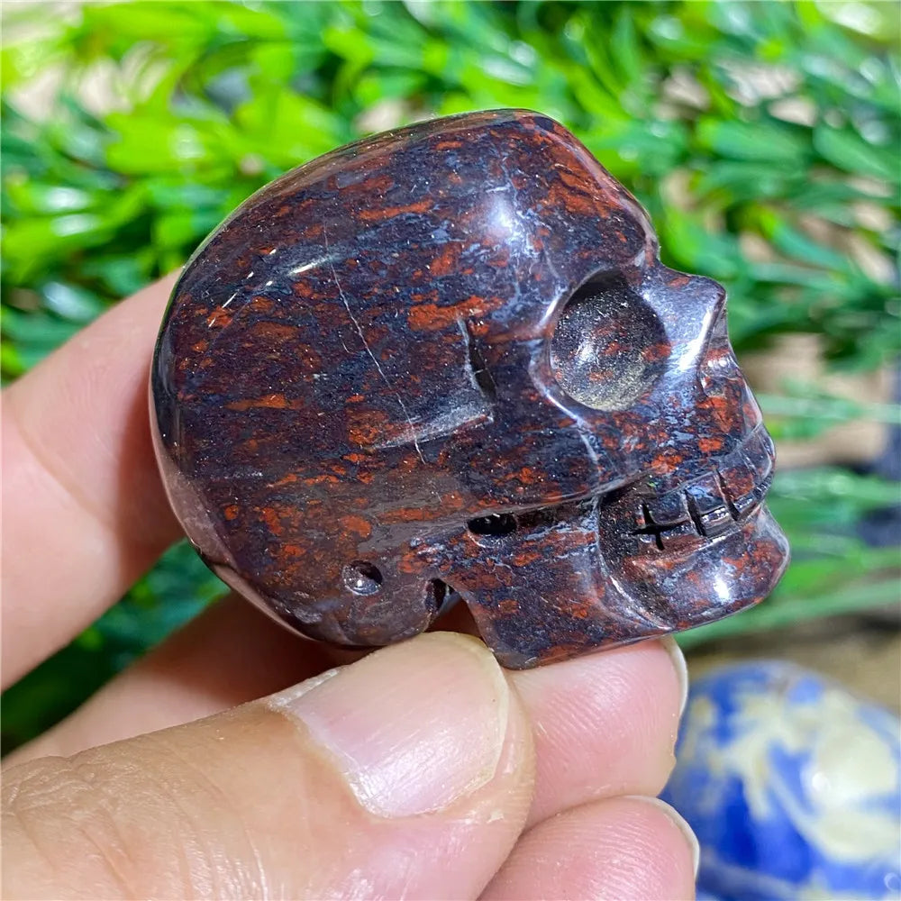 Natural Black Tourmaline Obsidian Crystal Skull - Bloodstone Healing Stone for Reiki, Meditation & Energy Work - Unique Mineral Cranium Decor for Home, Office or Sacred Space