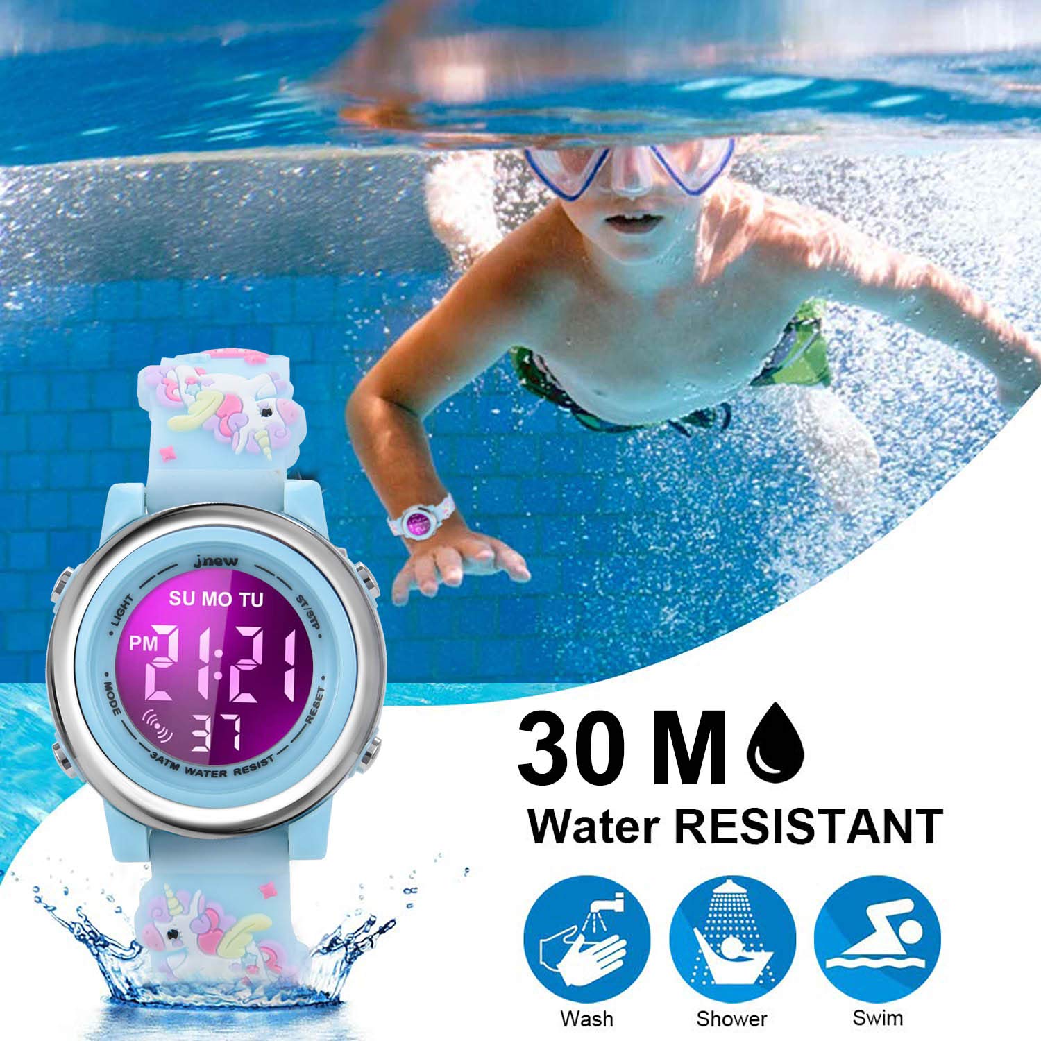 Cofuo Girls Digital Watch for Kids Age 3-12 - 3D Cartoon Waterproof LED Sports Watch with Luminous Display, Alarm & Stopwatch - Perfect Birthday Gift for Toddlers & Outdoor Play