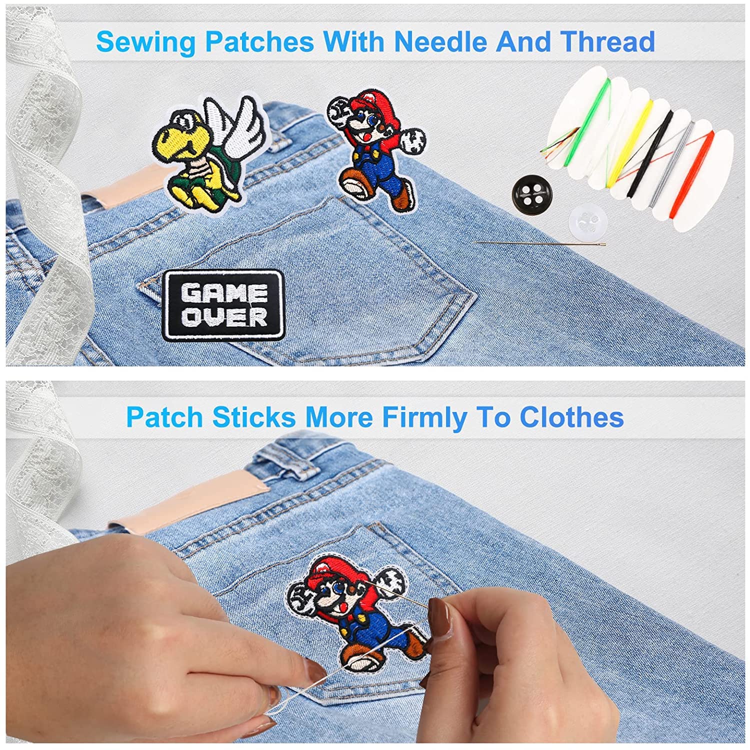 16 Pieces Embroidered Iron On & Sew On Patches - Cute Cartoon Anime Fabric Repair Patches for Clothes, Jeans, Jackets, Hats & Backpacks - Perfect for DIY Fashion, Costumes & Personalizing Kids/Adult Apparel