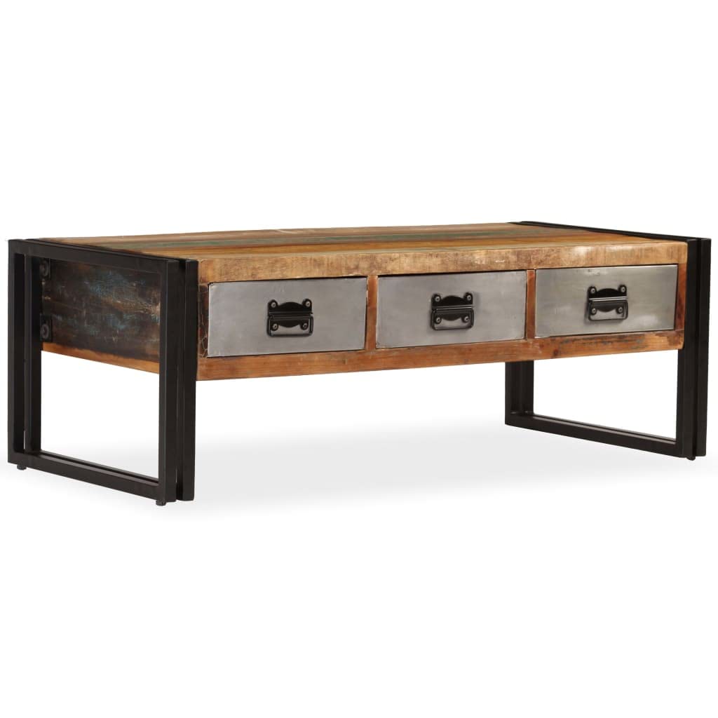 Rustic Reclaimed Wood Coffee Table with 3 Drawers - 39.4