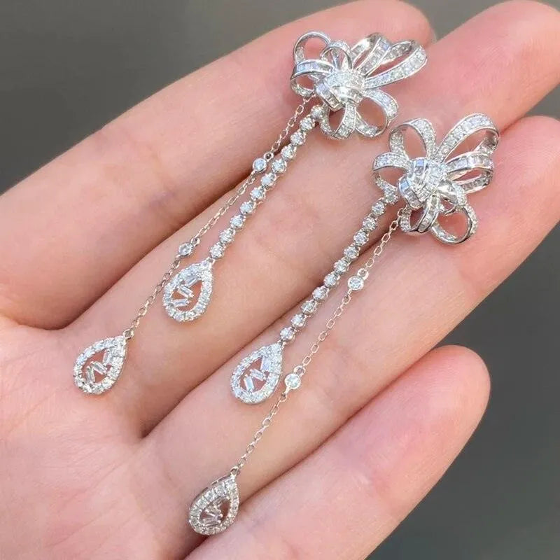 18K White Gold Diamond Earrings for Women - 1.40 Carat Natural Diamond Dangle Earrings | Luxury Wedding, Engagement & Party Jewelry | Perfect for Bridal, Anniversary Gifts & Special Occasions