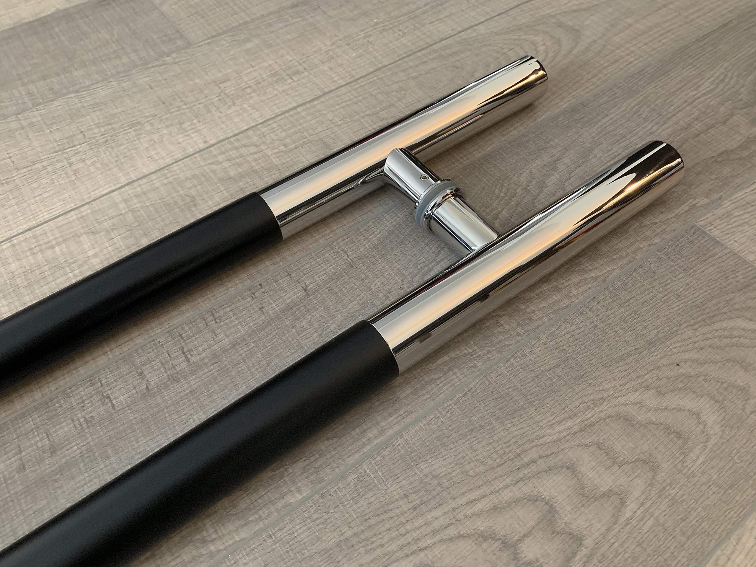 Stainless Steel SUS304 Commercial Store Front Door Handles - 24 Inch (600x38mm) Black Mahogany Wood with Polished Ends - Durable Push Pull Handles for Glass Garage Doors & Entrance Entry - Perfect for Modern Business Storefronts, Office Buildings, and Shopping Centers