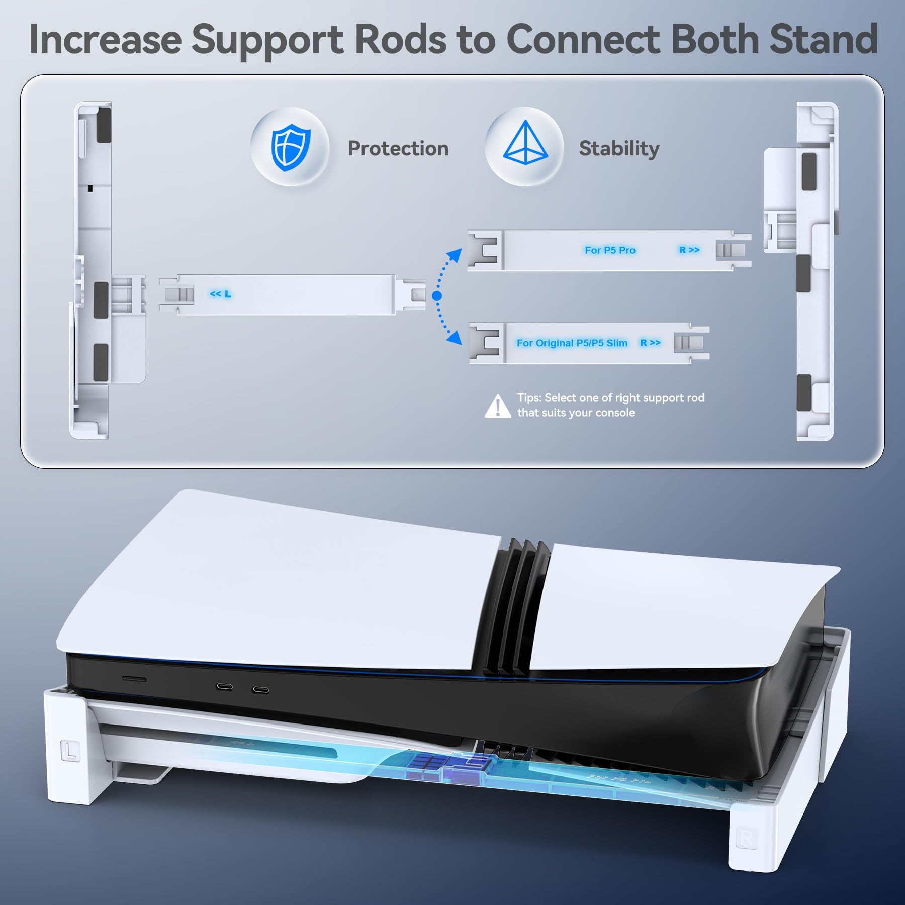 OIVO PS5 Horizontal Stand for PlayStation 5 Slim/Pro Console - Stable Base Stand with Upgraded Support Rods & Scalable Design for Disc & Digital Editions | Perfect for Gaming Setup, Living Room Entertainment & Console Protection
