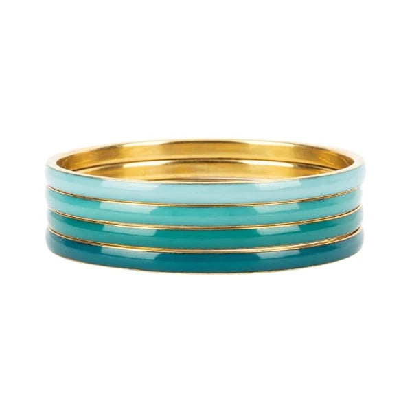 BuDhaGirl Krishna Bangles Set of 4 - Handmade Wooden Bracelets in Caribe Color for Yoga, Meditation & Boho Fashion Accessories
