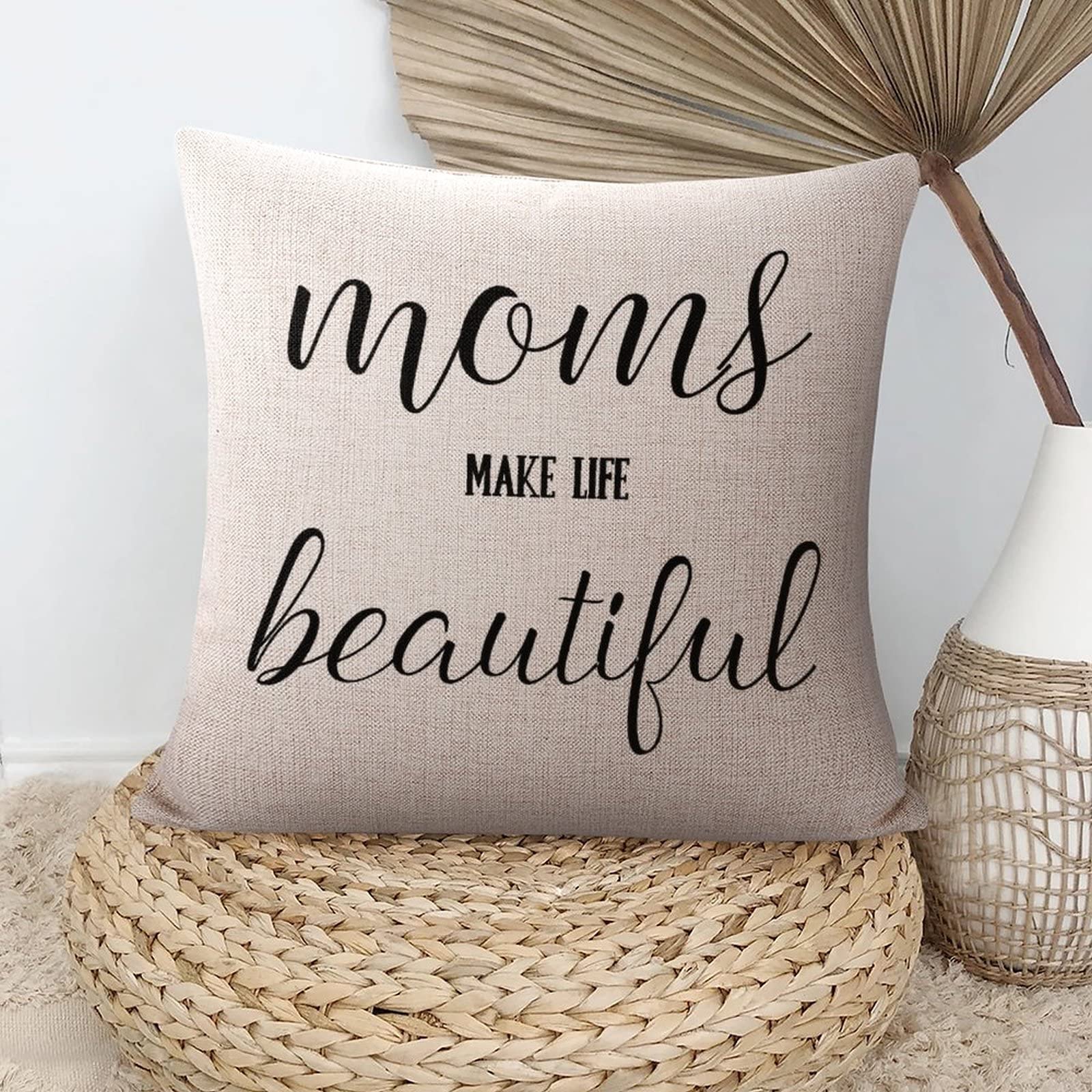 Farmhouse Decorative Throw Pillow Covers - Cozy Square Pillow Shams with Zipper Closure for Sofa, Bedroom, Bench & Chair - Perfect Gift for Mom to Make Life Beautiful | Home Decor Accent for Living Room & Nursery