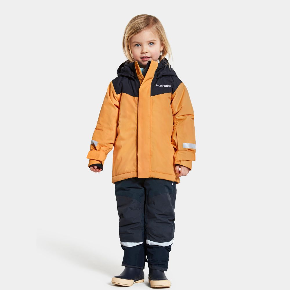 Didriksons Skare Kids Ski Jacket & Pants Set - Waterproof Winter Snowsuit for Boys & Girls, Insulated Fire Yellow Ski Outfit for Cold Weather - Perfect for Skiing, Snowboarding & Outdoor Winter Activities
