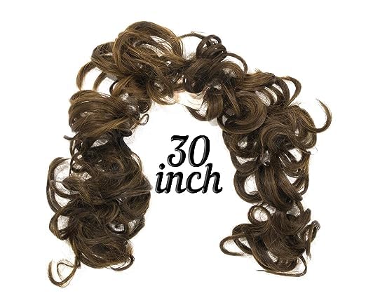 KAVIN Synthetic Frill Ponytail Hair Extension - Messy Juda Bun Maker in Light Brown with Highlighter | Perfect for Women's Party, Wedding & Cosplay Hairstyles | Pack of 1