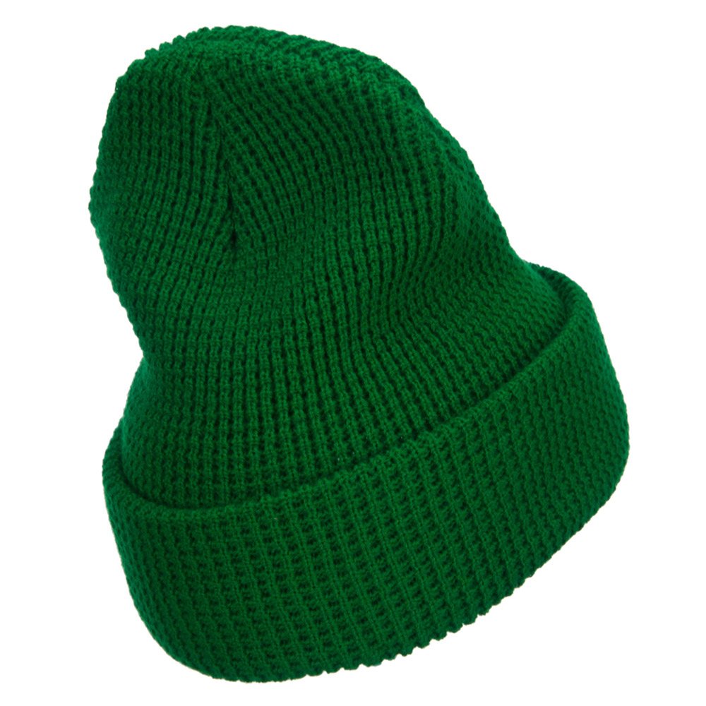 Lucky Leaf Clover Embroidered Waffle Cuff Beanie for Men & Women - Soft Stretchy Winter Hat for Big Heads - Cozy Knit Cap for Outdoor Activities, Skiing, and Casual Wear