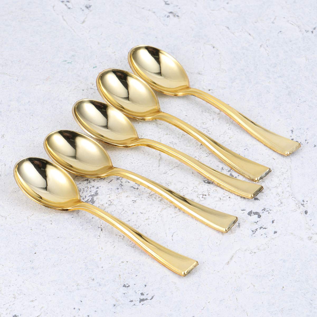 80-Piece Cabilock Plastic Mini Cake Tasting Spoons - Disposable Dessert & Appetizer Sampling Spoons for Home, Party, Wedding, and Catering (Gold)