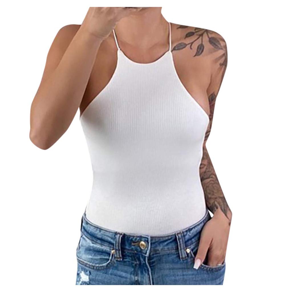 Franterd Women's Halter Tops - Sleeveless Summer Strap Tank Tops with High Neck | Casual Cami Tee for Beach, Yoga & Everyday Wear