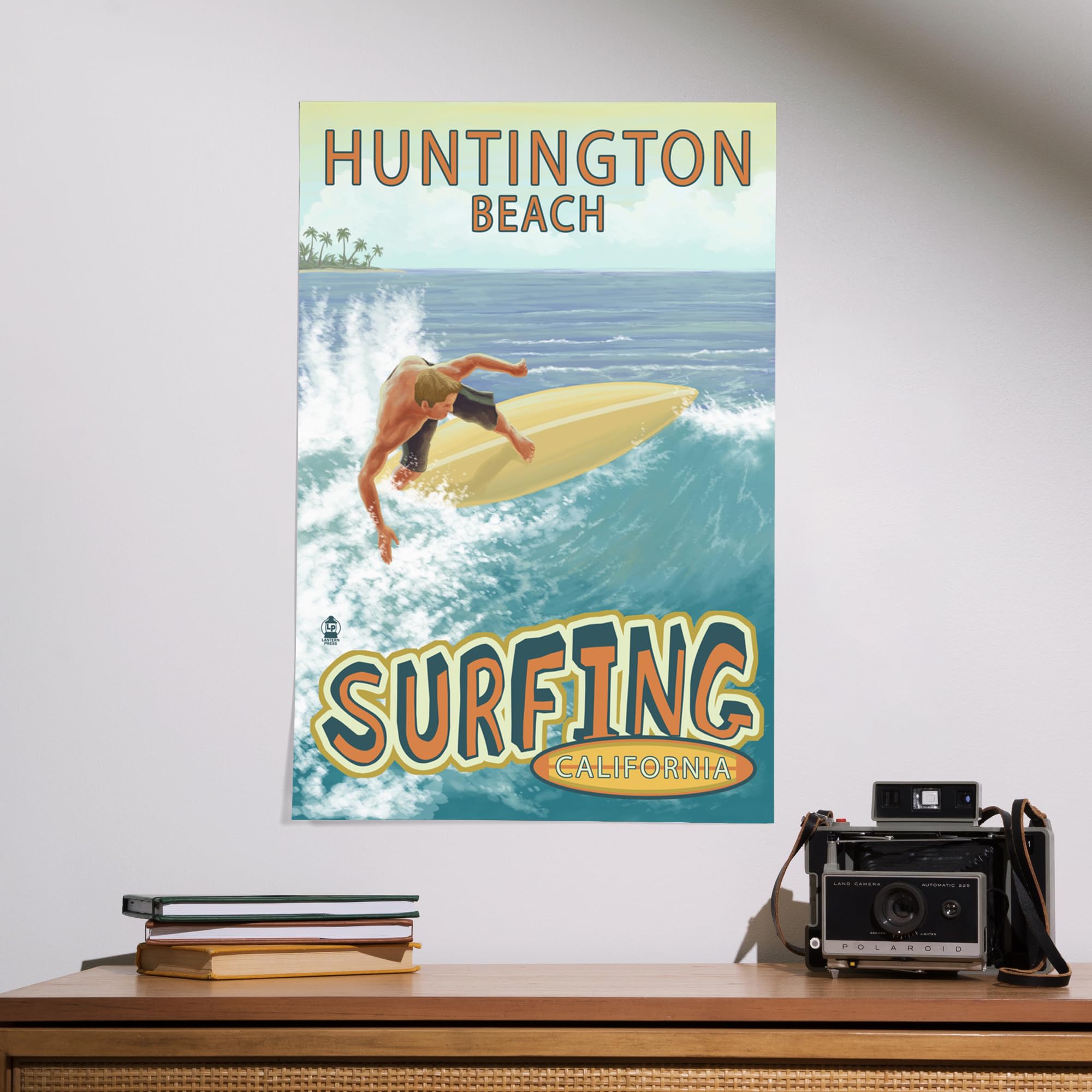 Lantern Press 16x24 Inch Giclee Art Print - Huntington Beach California Surf Scene | Tropical Coastal Wall Decor for Beach House, Living Room & Office