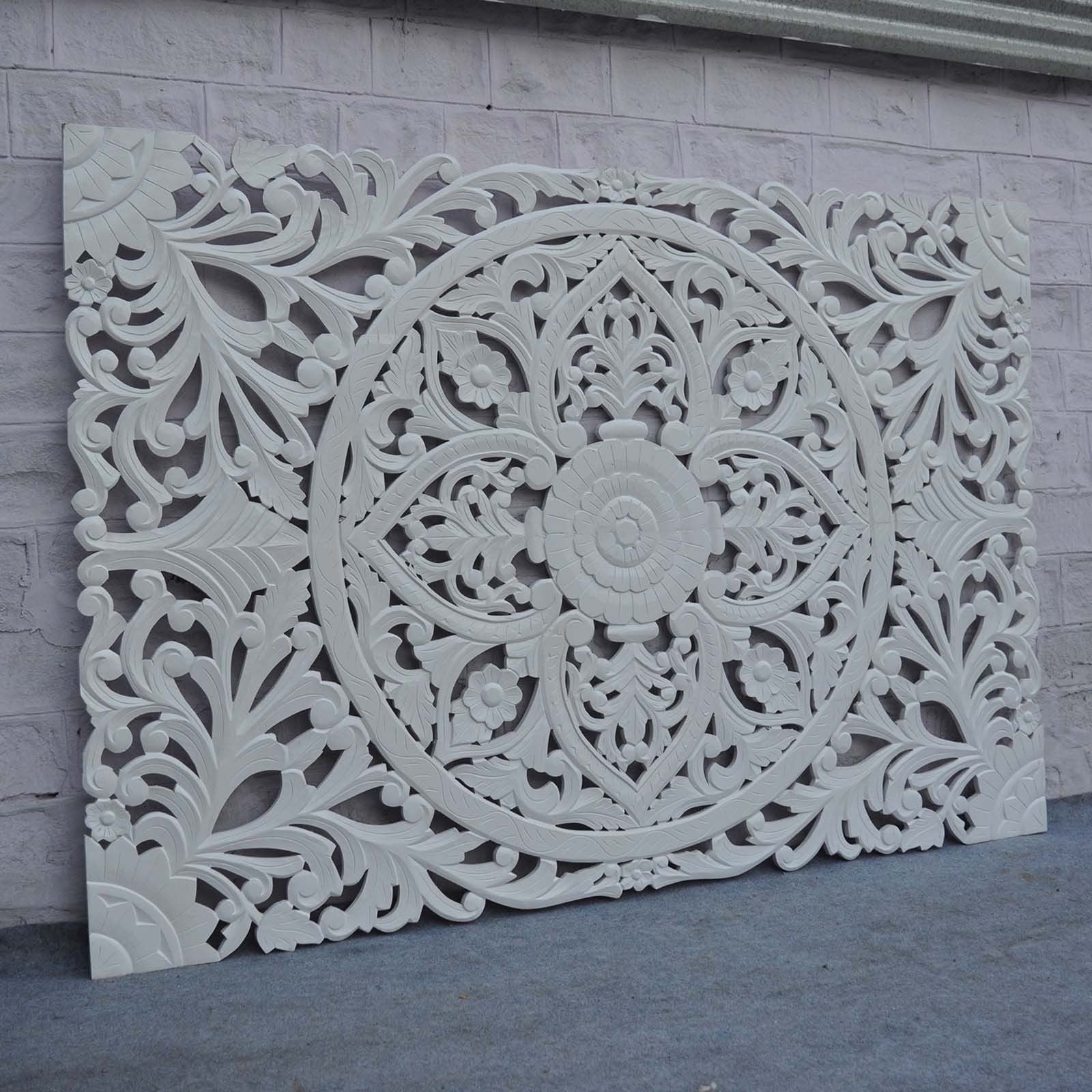Elegant Dynasty Carved Panel White Bed Headboard - Perfect for Master Bedroom, Guest Room & Home Decor