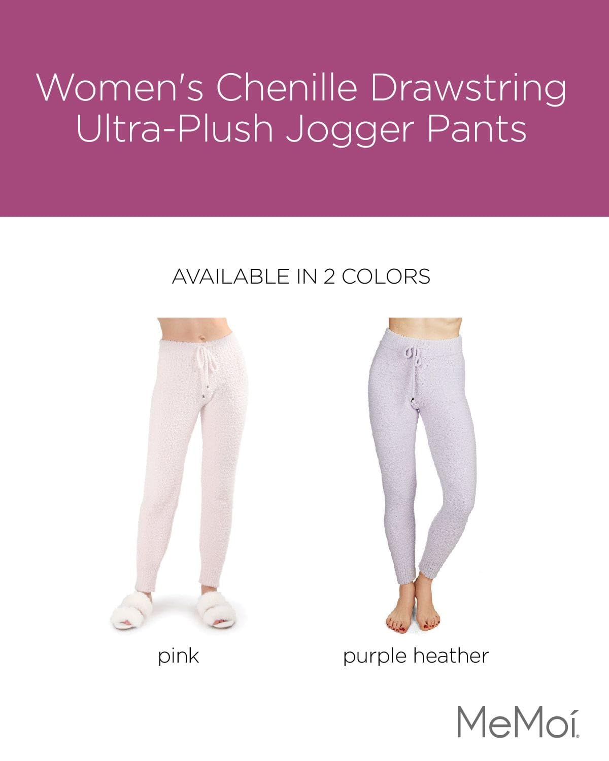 MeMoi Women's Ultra Soft Chenille Jogger Pants with Drawstring Waist - Cozy Lounge Pants for Home, Yoga & Casual Wear
