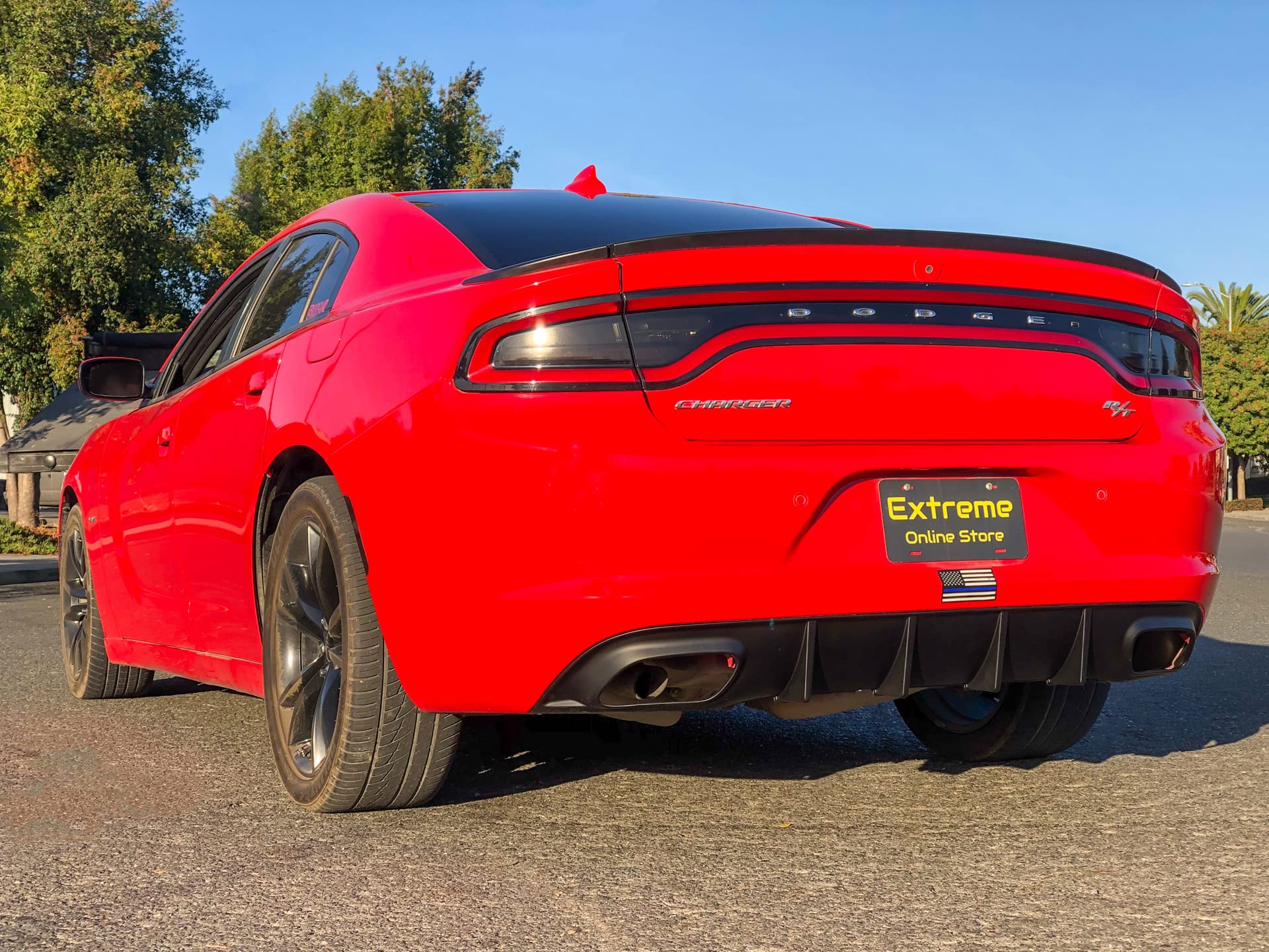 2015-Present Dodge Charger Base Models Replacement SRT Style Rear Bumper with Quad Exhaust Tips | ABS Plastic Matte Black Diffuser | Perfect for Car Upgrades & Street Performance Enhancement