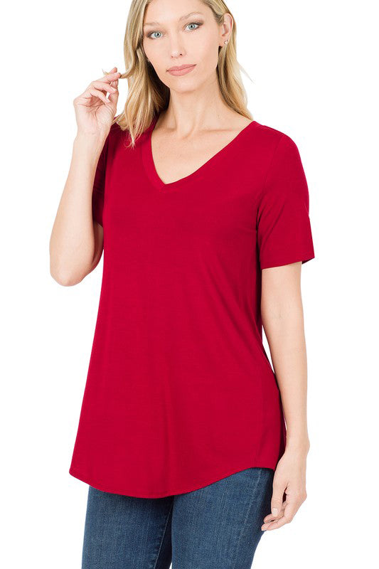 Women's Short Sleeve V-Neck Hi-Low Hem T-Shirt - Casual Summer Top for Daily Wear & Outings