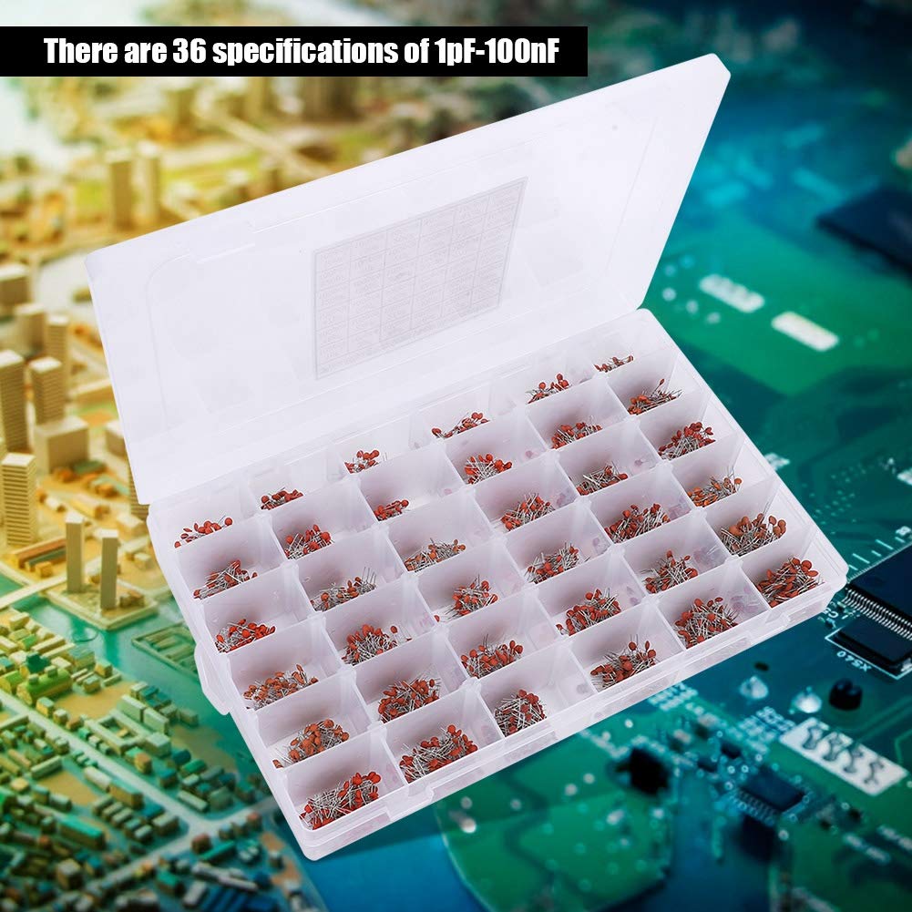 3600PCS 36 Values Ceramic Capacitor Kit (1pF-100nF, 50V) - Assorted Capacitors for DIY Electronics, Audio & Video Projects - Perfect for Hobbyists, Repair & Circuit Design