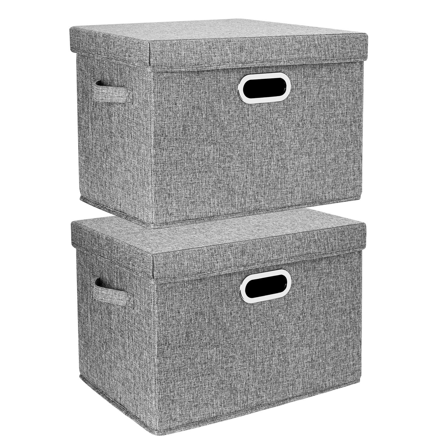 TYEERS Large Collapsible Storage Bins with Lids - 2 Pack Gray Foldable Organizer Boxes for Closet, Clothes, Home & Office Organization - Perfect for Bedroom, Garage, and Kids' Toy Storage