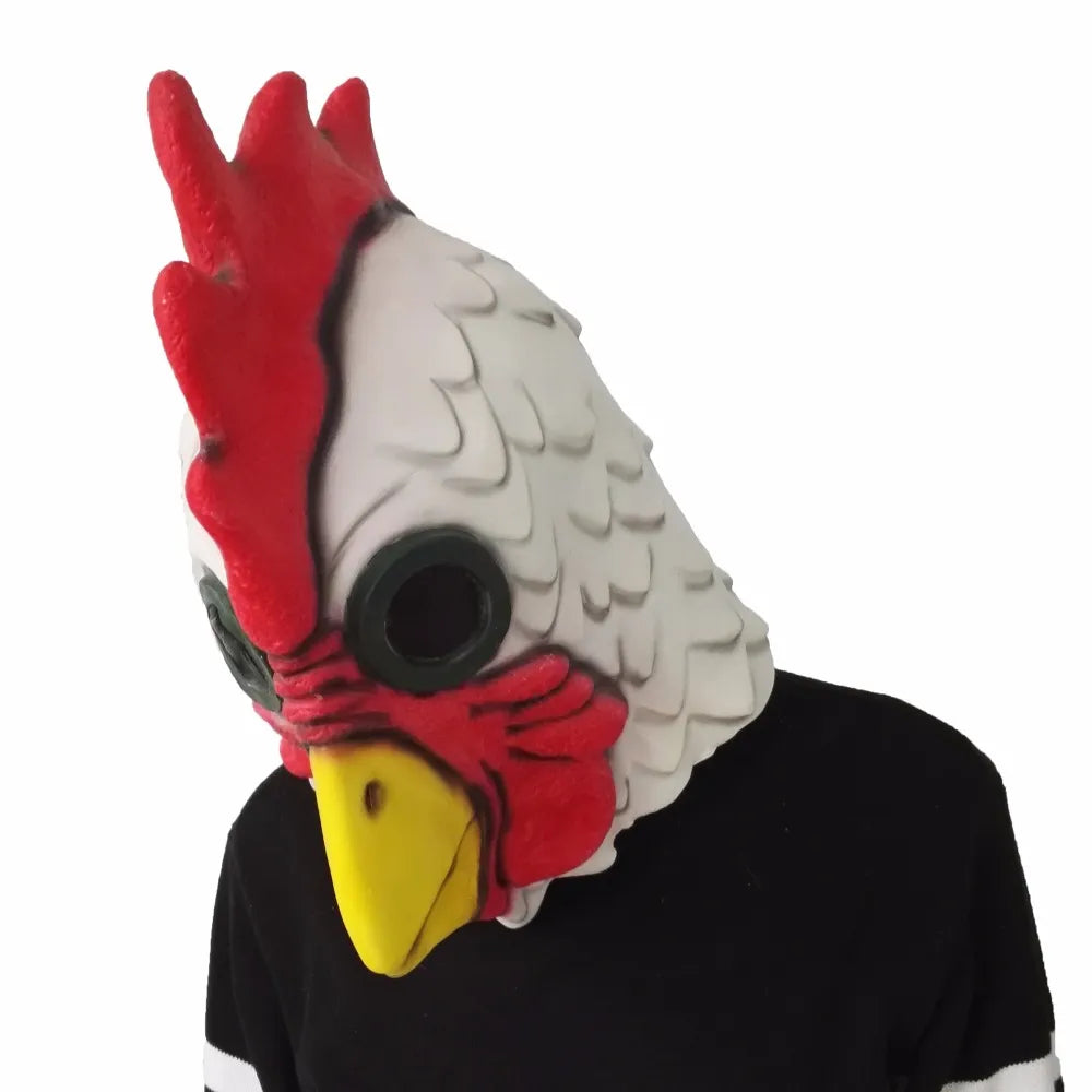 Scary White Latex Rooster Mask for Adults - Halloween Chicken Cockerel Costume Accessory, Funny Cosplay Party Mask for Halloween, Masquerade & Costume Events