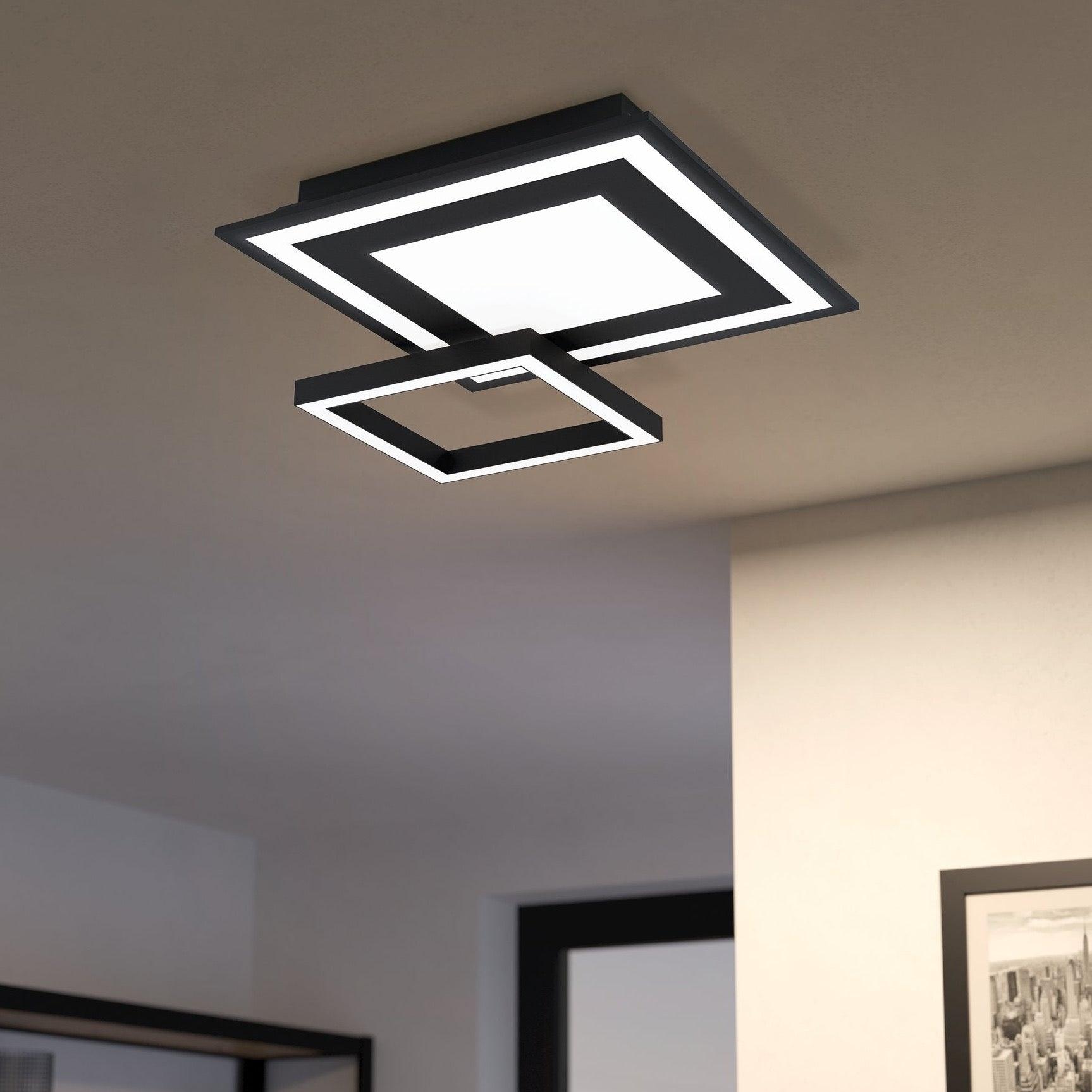 Eglo Connect Savatarila Z Smart Modern LED Square Black Ceiling Flush Mount Light - Dimmable WiFi Control for Living Room, Bedroom & Kitchen