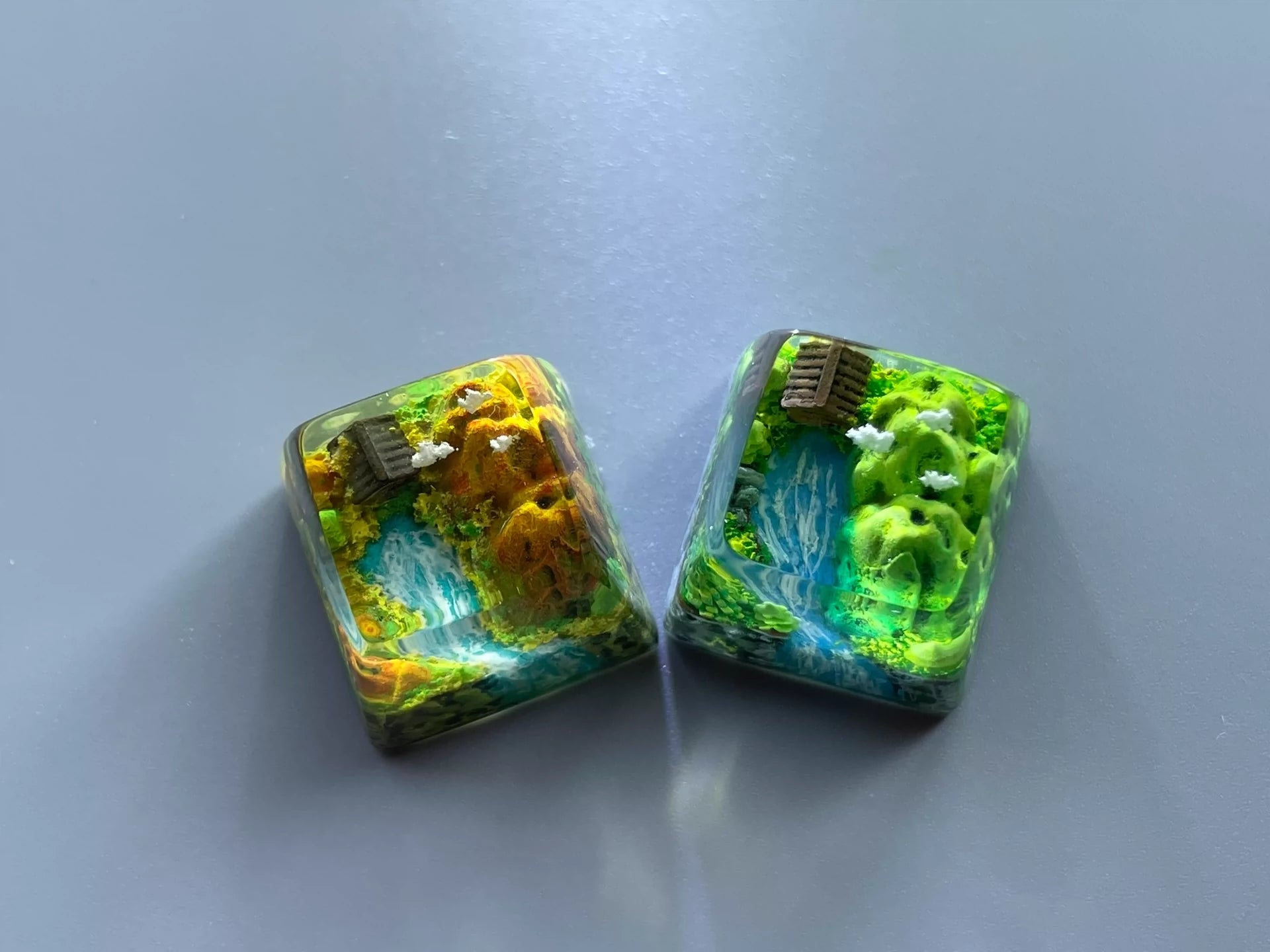 Chinese Landscape Painting Style Resin Keycaps - Seasonal Spring Summer Autumn Winter Themed Custom Keyboard Keycaps for Mechanical Gaming Keyboards | Perfect for Typing, Gaming & Office Work