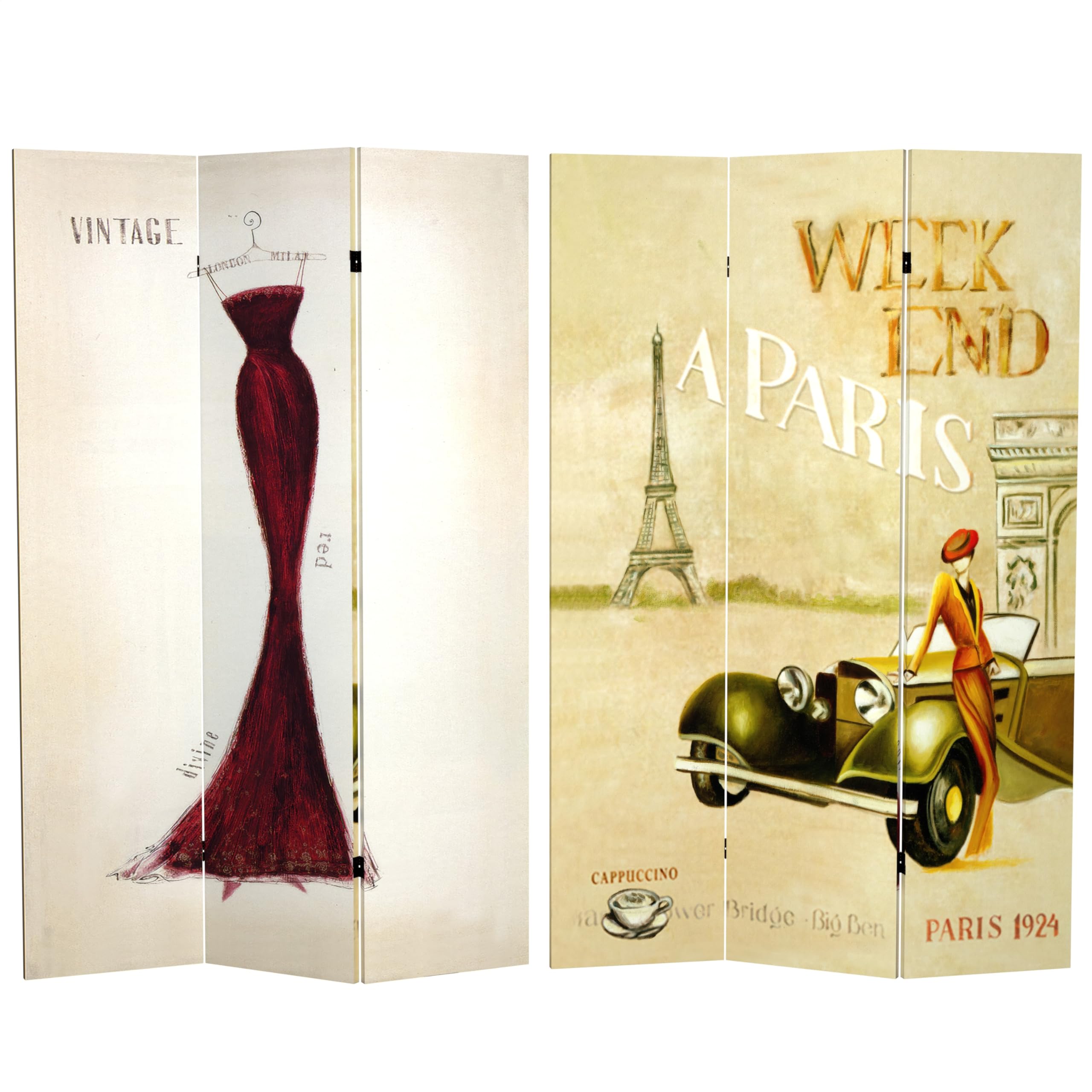 Vintage Red Lantern 6 ft. Tall Double Sided Canvas Room Divider - 3 Panel Folding Screen for Home Decor, Office Partition & Event Backdrop (71