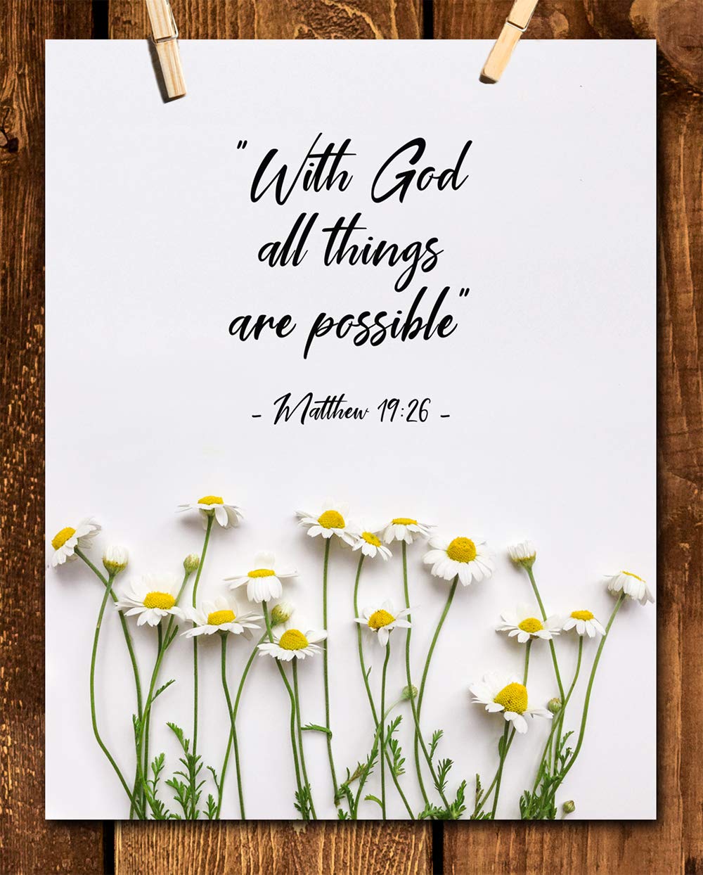 TJ Originals - Matthew 19:26 Bible Verse Wall Art - 'With God All Things Are Possible' Christian Scripture Print - 11x14 Inspirational Home Decor - Perfect Gift for Family, Friends & Women (White Daisies Design) - Ideal for Living Room, Bedroom, Office & Church Decorations