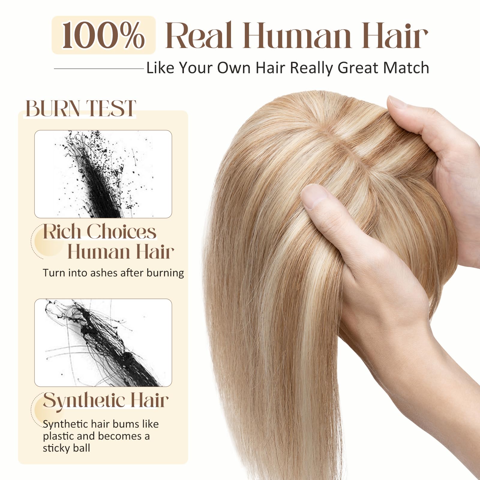 100% Human Hair Toppers for Women with Bangs - Clip-In Hair Topper for Thinning Hair, Golden Brown & Bleach Blonde #12P613, 14 Inch 44g - Perfect for Daily Wear, Special Occasions & Hair Volume Enhancement