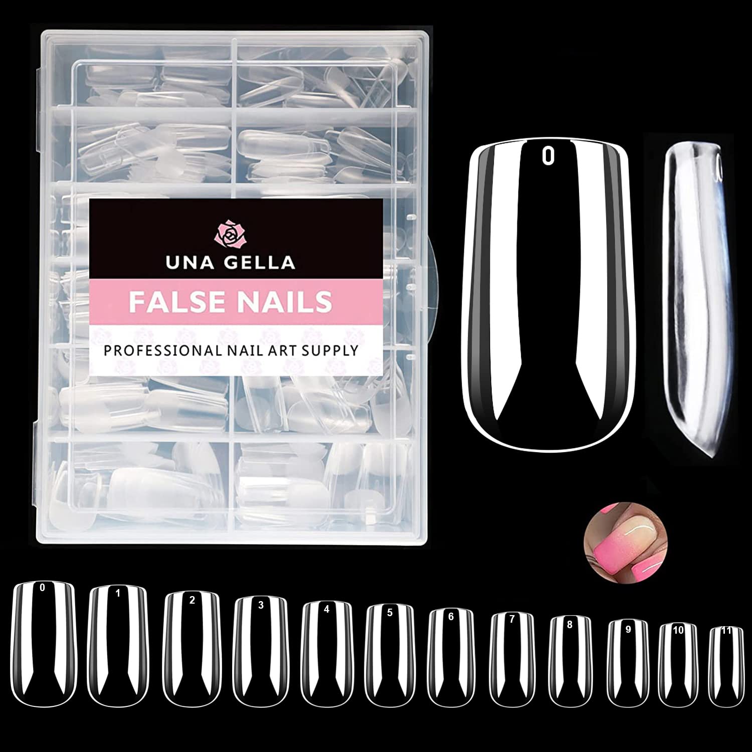 UNA GELLA 504pcs Medium Square Gel Nail Tips - 12 Sizes Full Cover Clear Acrylic Fake Nails for Professional Salon & Home DIY Nail Art | Perfect for Nail Extensions, Manicures & Special Occasions