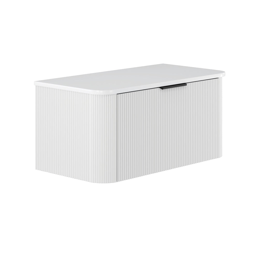 Fienza 90UW C Minka Curved Satin White 900 Wall Mounted Bathroom Vanity Cabinet - Perfect for Modern Bathroom Storage & Organization