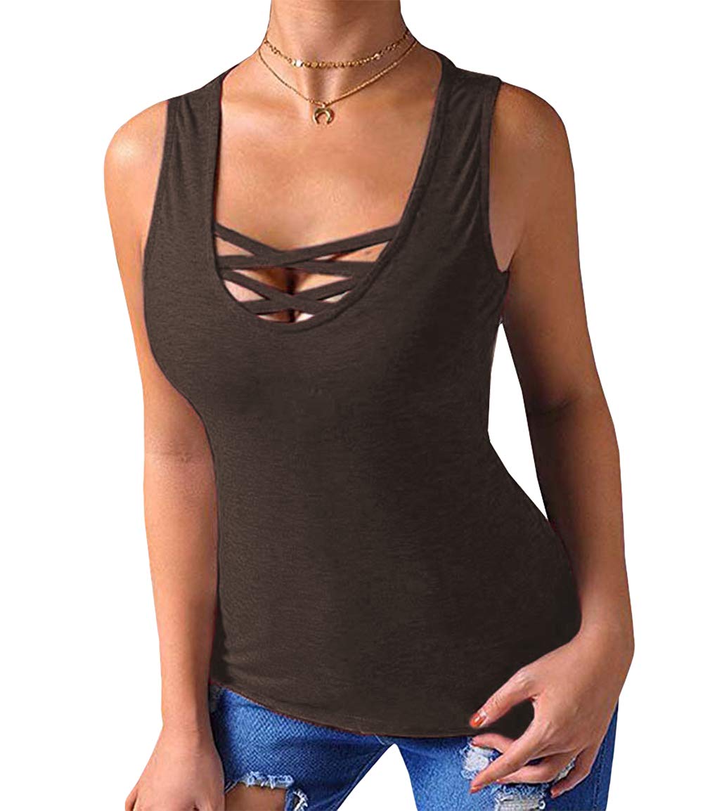 Sarin Mathews Women's Criss Cross Sleeveless Tank Tops - Summer Casual Basic Tee Shirts & Blouses for Yoga, Beach, and Everyday Wear