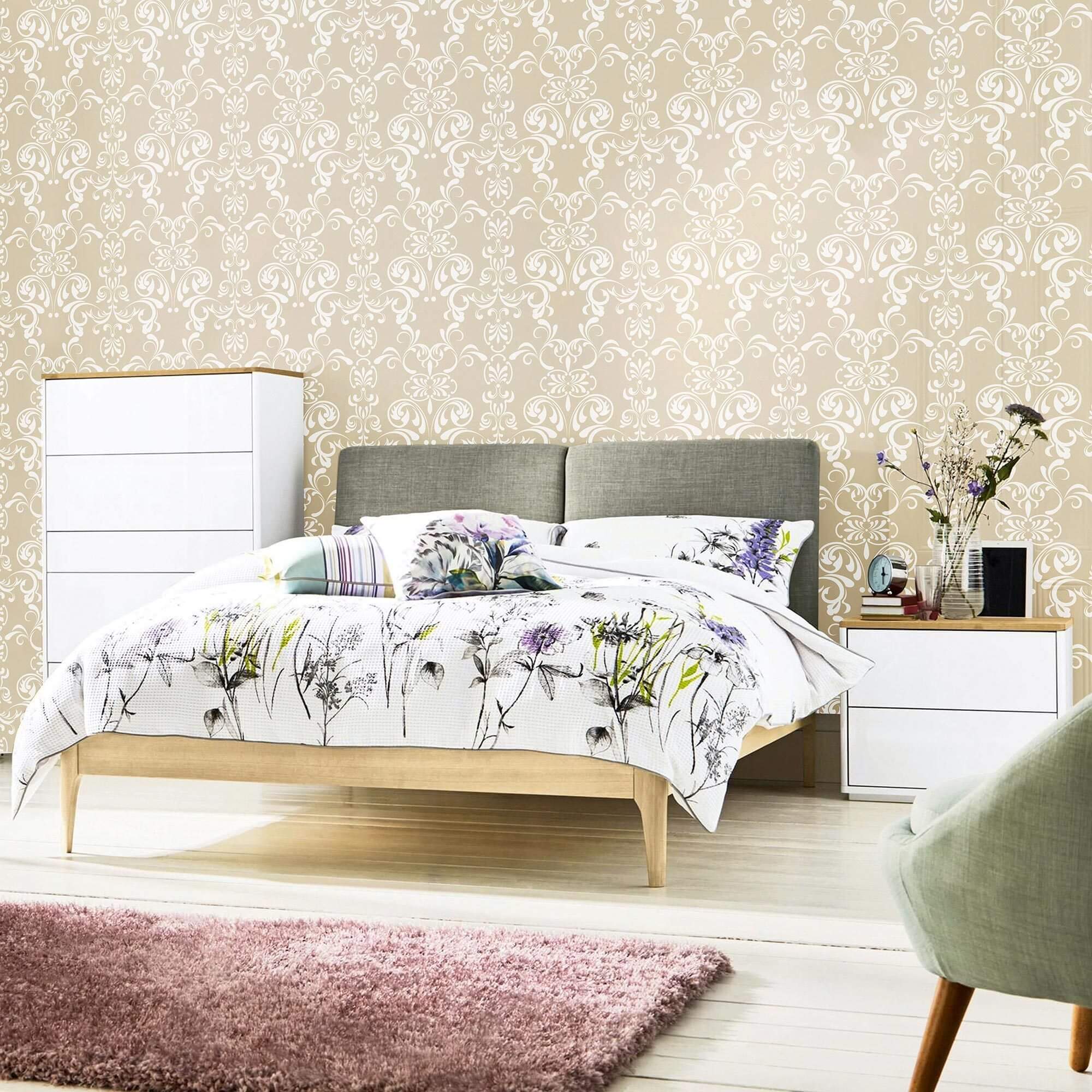 Beige Damask Peel and Stick Removable Wallpaper - Self-Adhesive Wall Covering for Bedroom, Living Room & Home Decor