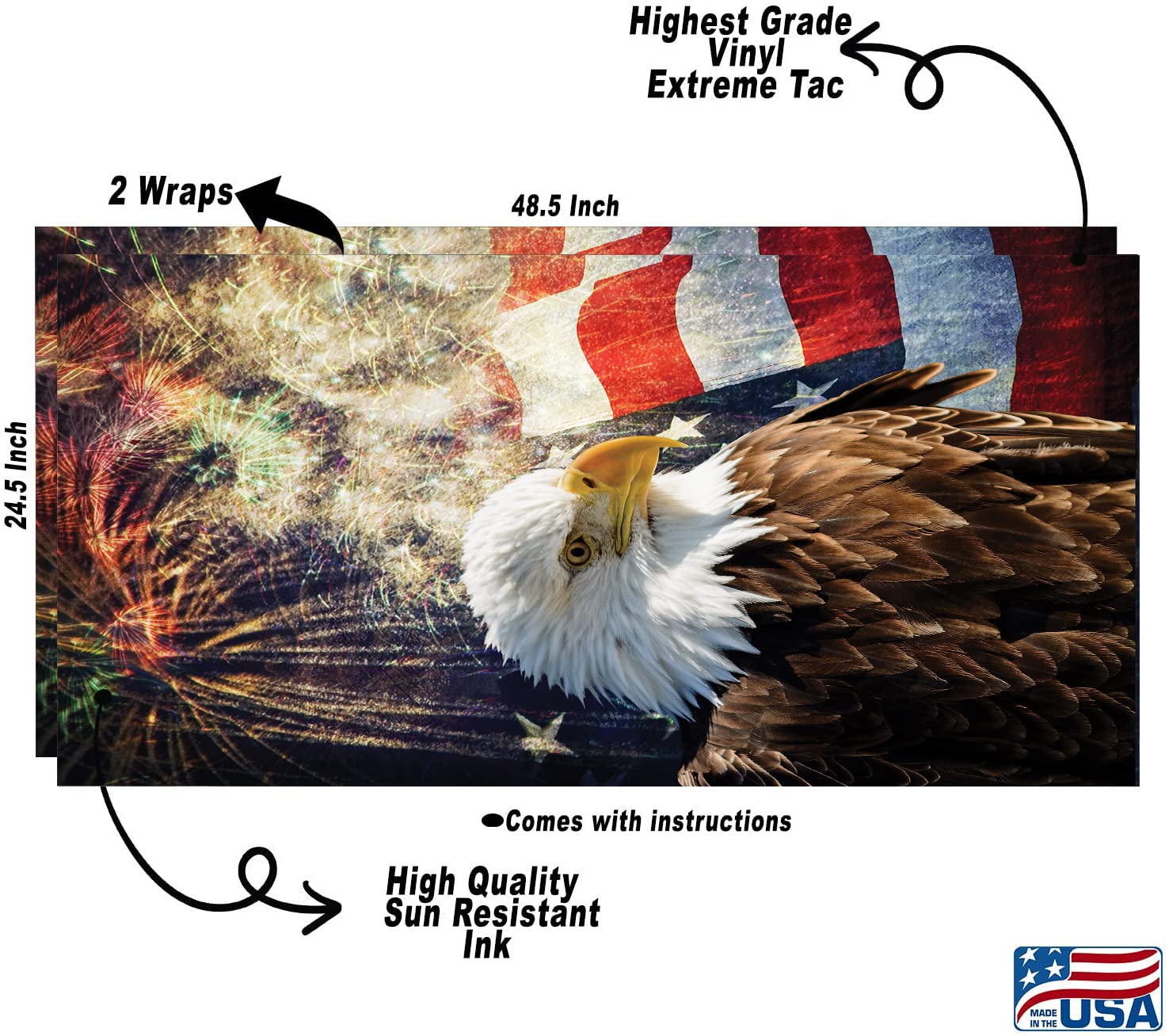 Patriotic Cornhole Board Vinyl Wrap Decals Set of 2 - American Flag & Eagle Design Bean Bag Toss Game Stickers for Outdoor Parties, Tailgating, and Backyard Fun