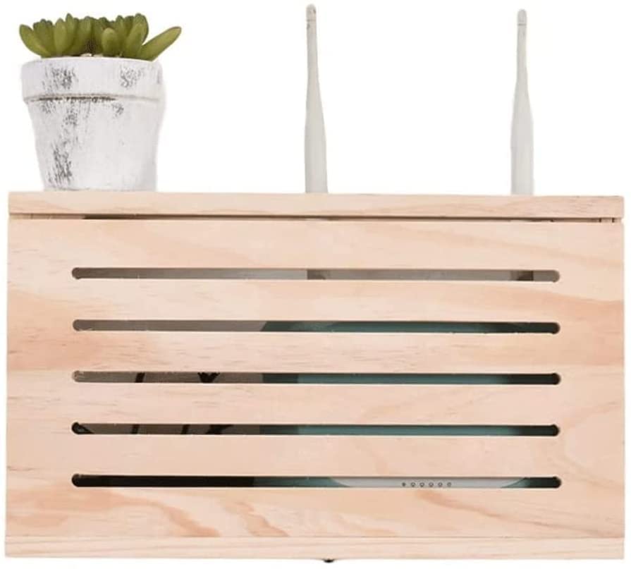 Wooden Wireless Router Storage Box - TV Stand Cable Organizer with Hidden Compartment for WiFi Router, Modem, and Power Strips | Perfect for Living Room, Office, and Home Theater Setup