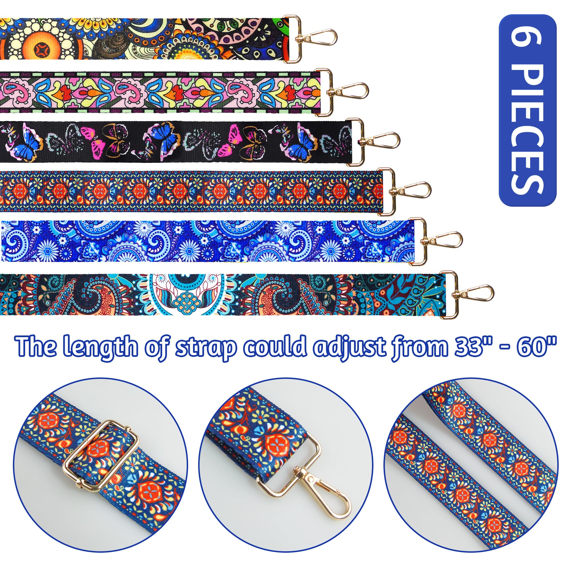 6-Piece Purse Straps Replacement Set - 1.5 Inch Adjustable Crossbody & Shoulder Bag Straps for Handbags - Perfect for Daily Use, Travel & Shopping
