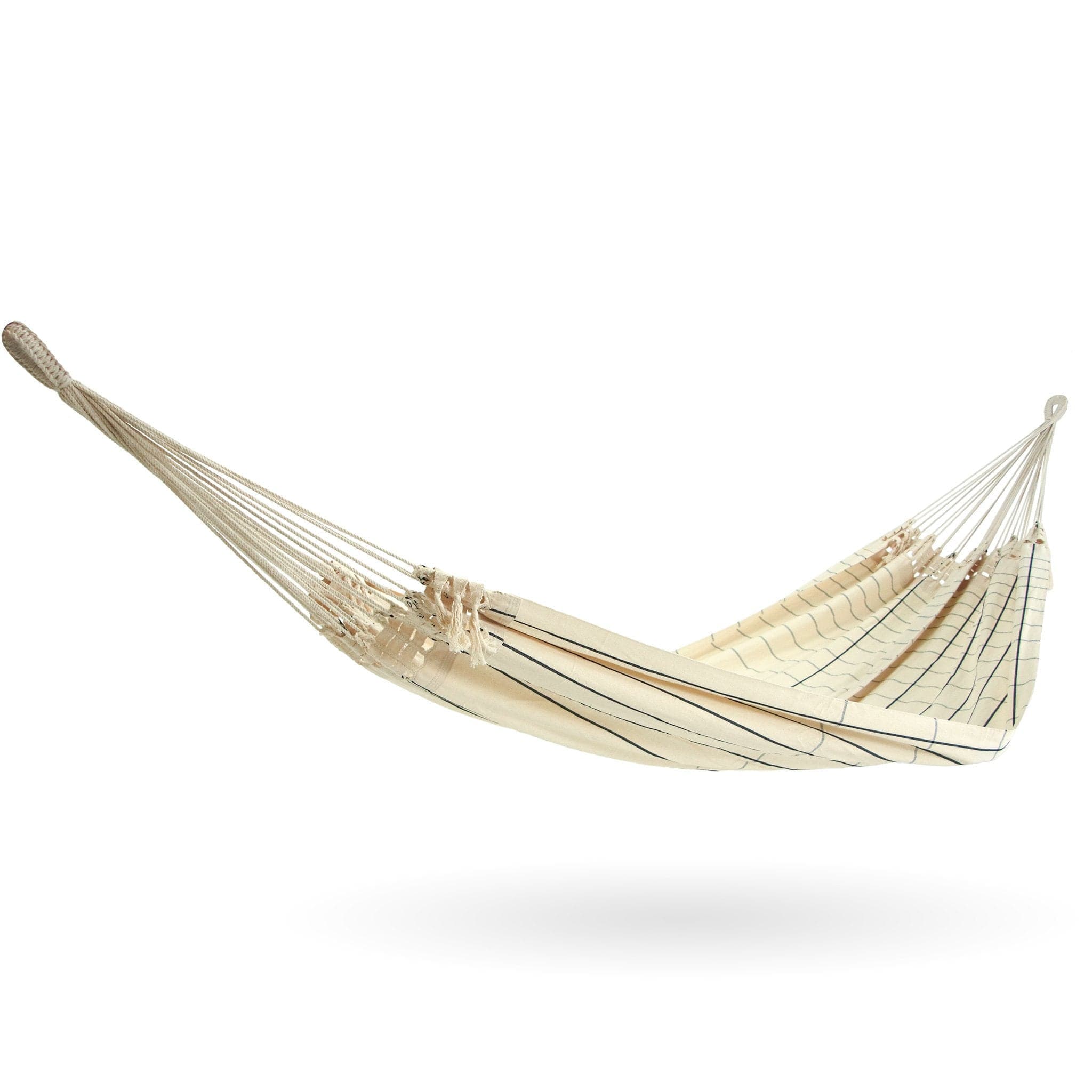 Premium Brazilian Cotton Hammock - White with Black Stripes - Durable & Comfortable Outdoor Hammock for Backyard, Beach, Camping & Travel