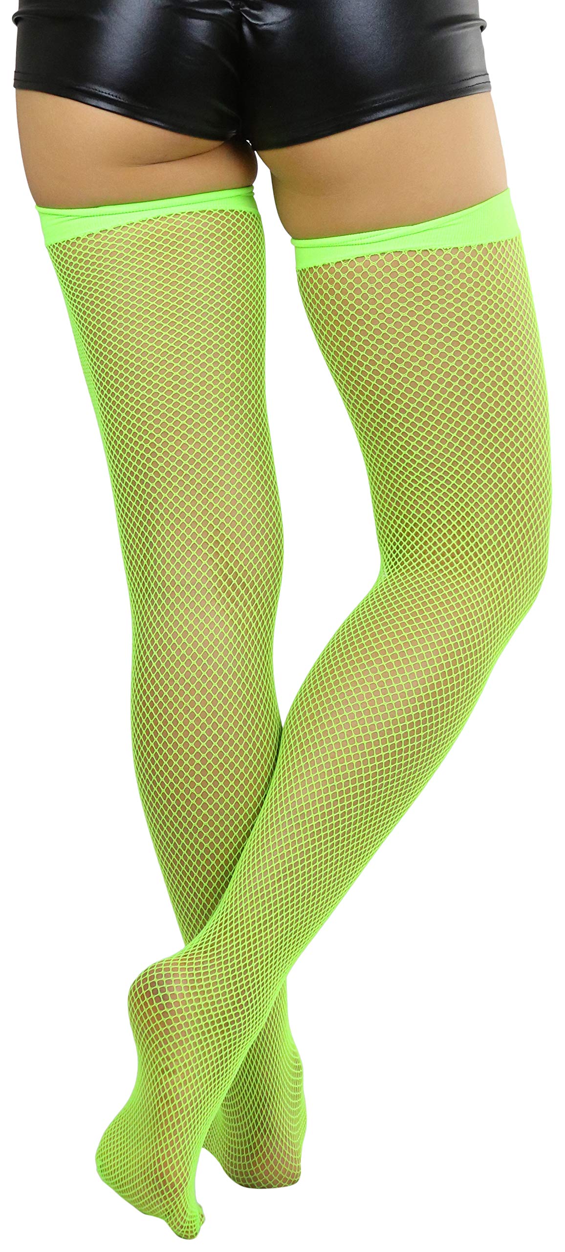 ToBeInStyle Women's Bright & Vibrant Fishnet Thigh High Stockings - Sexy Sheer Tights for Cosplay, Halloween & Night Out Outfits