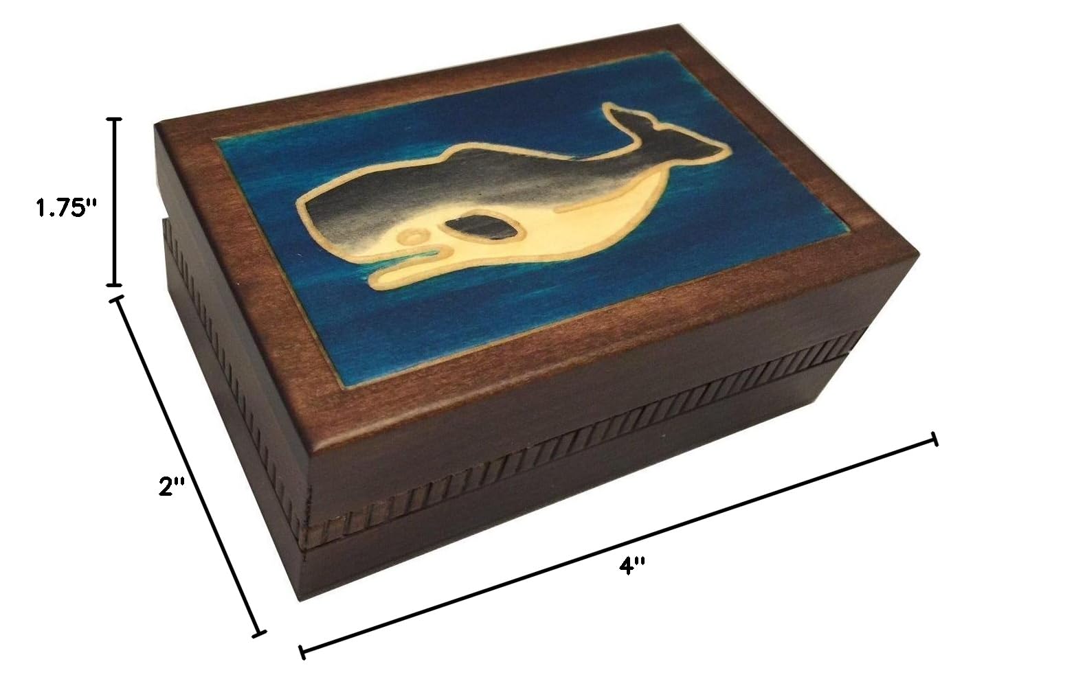 Handmade Wooden Jewelry Box - Moby Dick Whale & Ocean Themed Decorative Keepsake Box - Perfect for Jewelry Storage, Gift Giving & Home Decor