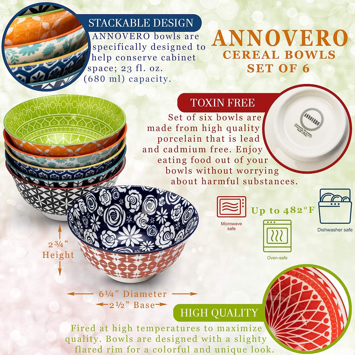 **Annovero 16-Piece Colorful Porcelain Dinnerware Set - Cereal Bowls & Dinner Plates, Microwave & Dishwasher Safe, Durable Kitchen Dishes for Everyday Meals, Family Gatherings & Restaurant Use**