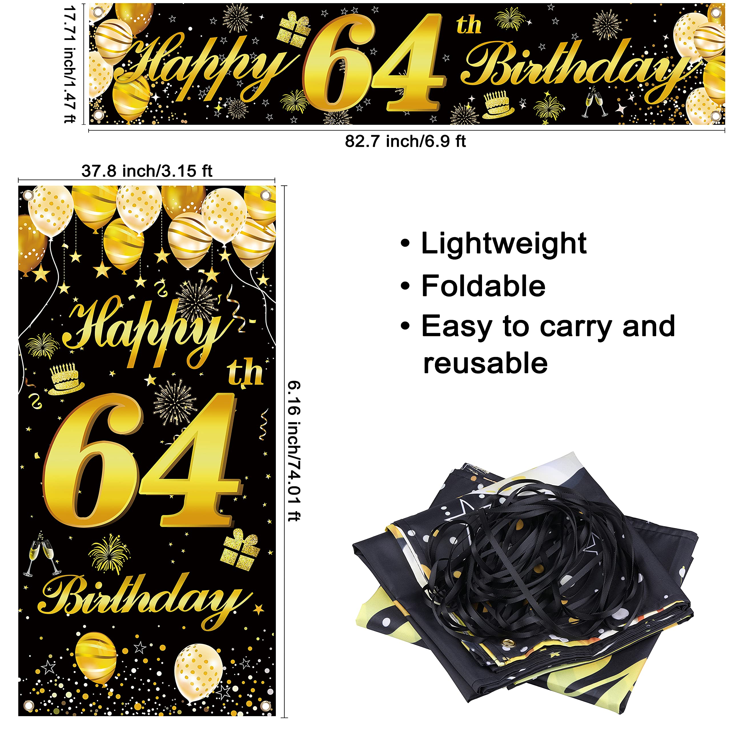 64th Happy Birthday Banner for Men - Large Birthday Party Decorations, Door Sign & Backdrop - Perfect for Milestone Celebrations, Surprise Parties & Photo Booths
