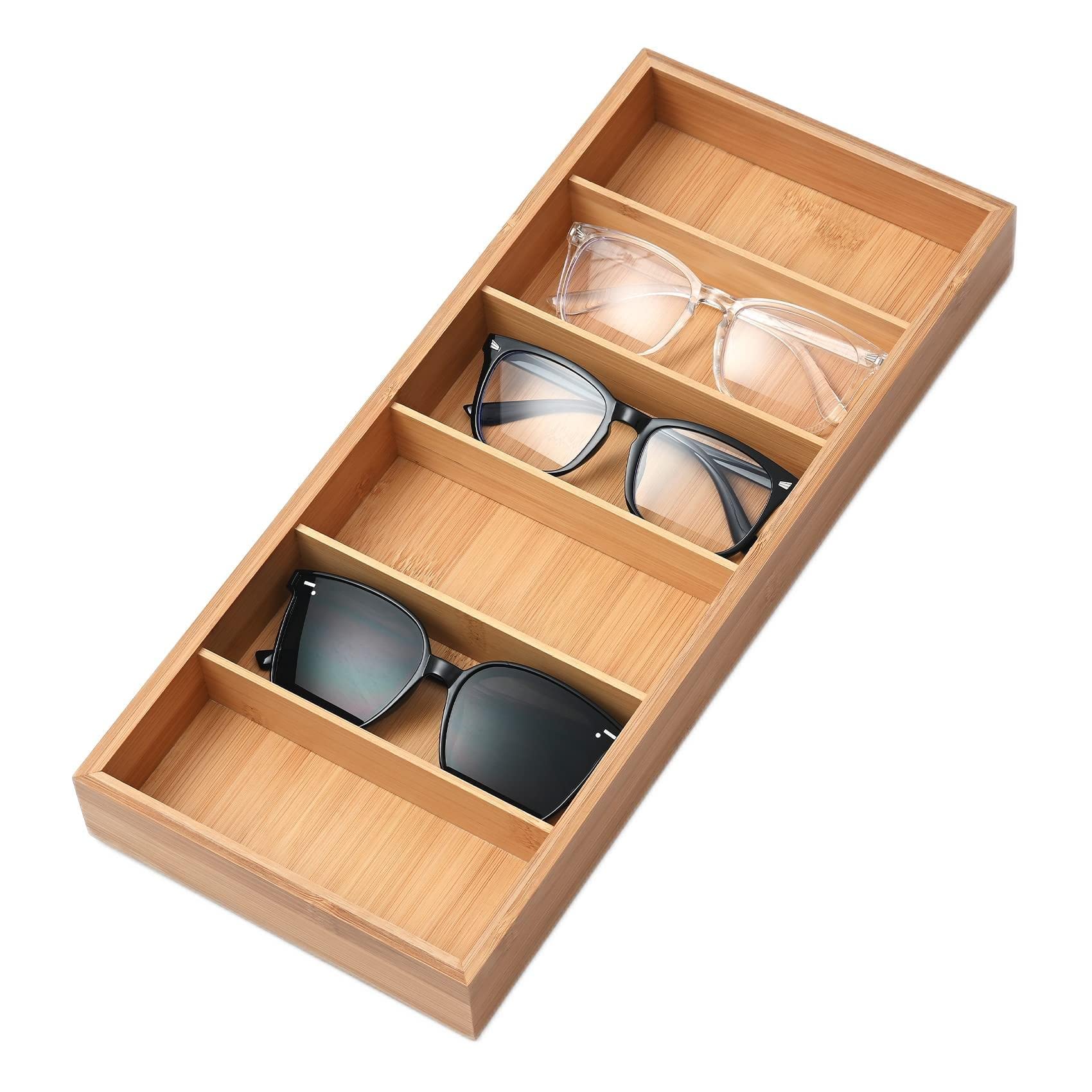 Natural Bamboo Sunglasses Case - Eco-Friendly Eyeglass Storage Box with Tray for Display & Organization - Perfect for Home, Office, Travel & Retail Showcase