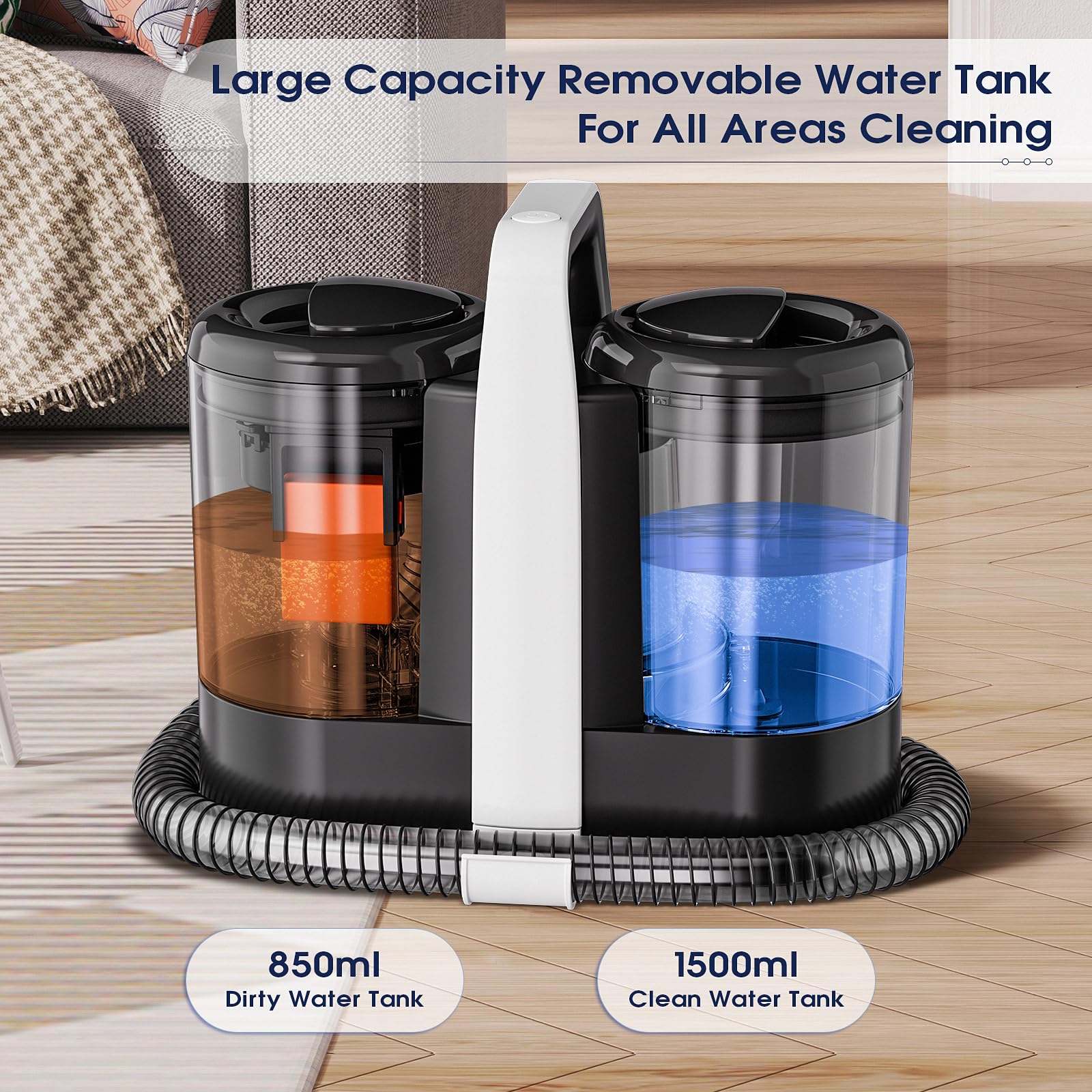 Portable Carpet Cleaner Machine - 450W Brushless Motor Deep Stain Remover for Upholstery, Sofa, Carpet & Pet Stains | Ideal for Home, Car Seat & Pet Hair Cleaning | Black